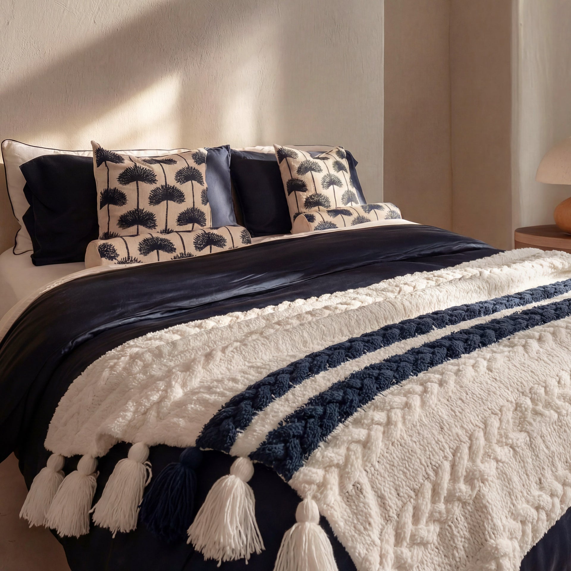 Sunday Citizen Snug Braided Two-Stripes Throw in Off White-Midnight ~ 75 x 52 - Image 3
