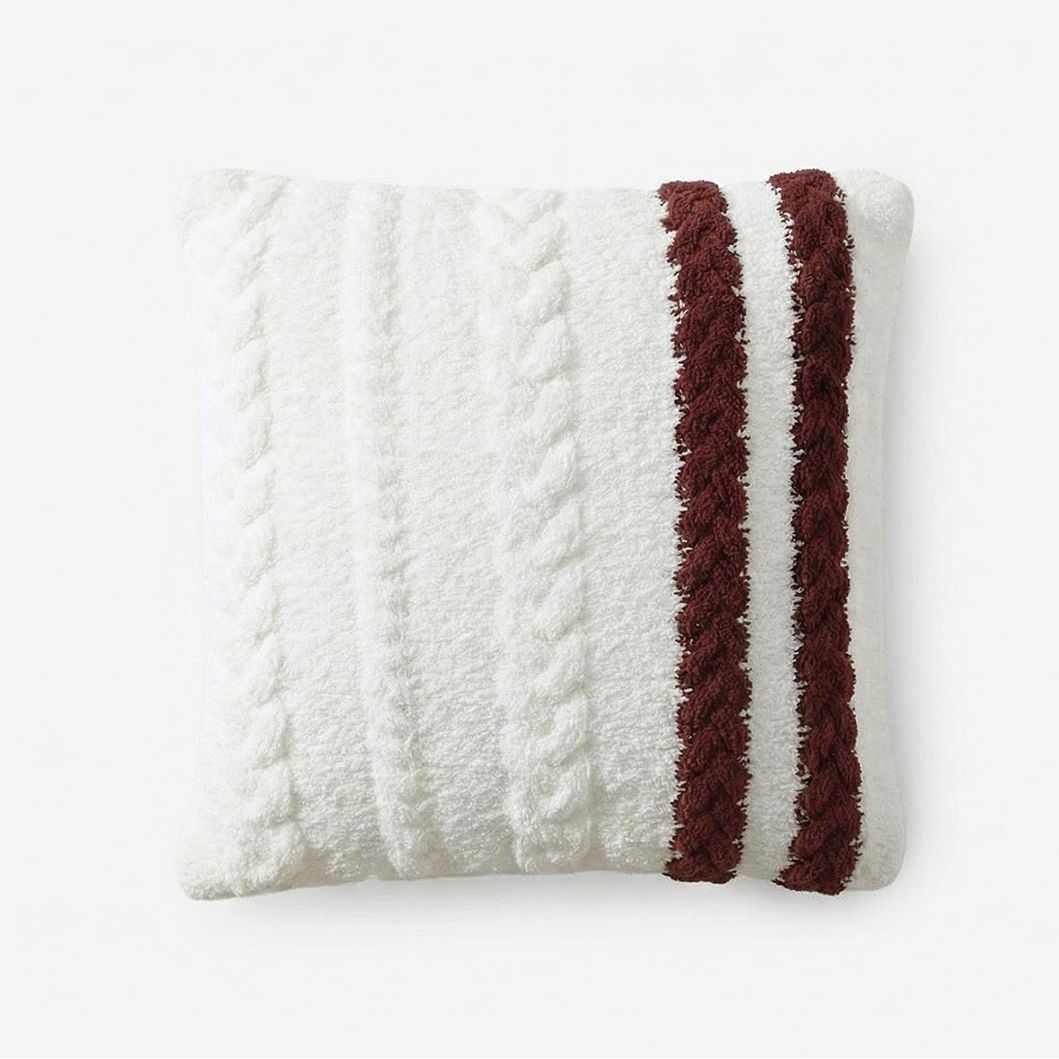Sunday Citizen Snug Braided Throw Pillow with Stripe in Off White-Fig ~ 20 x 20
