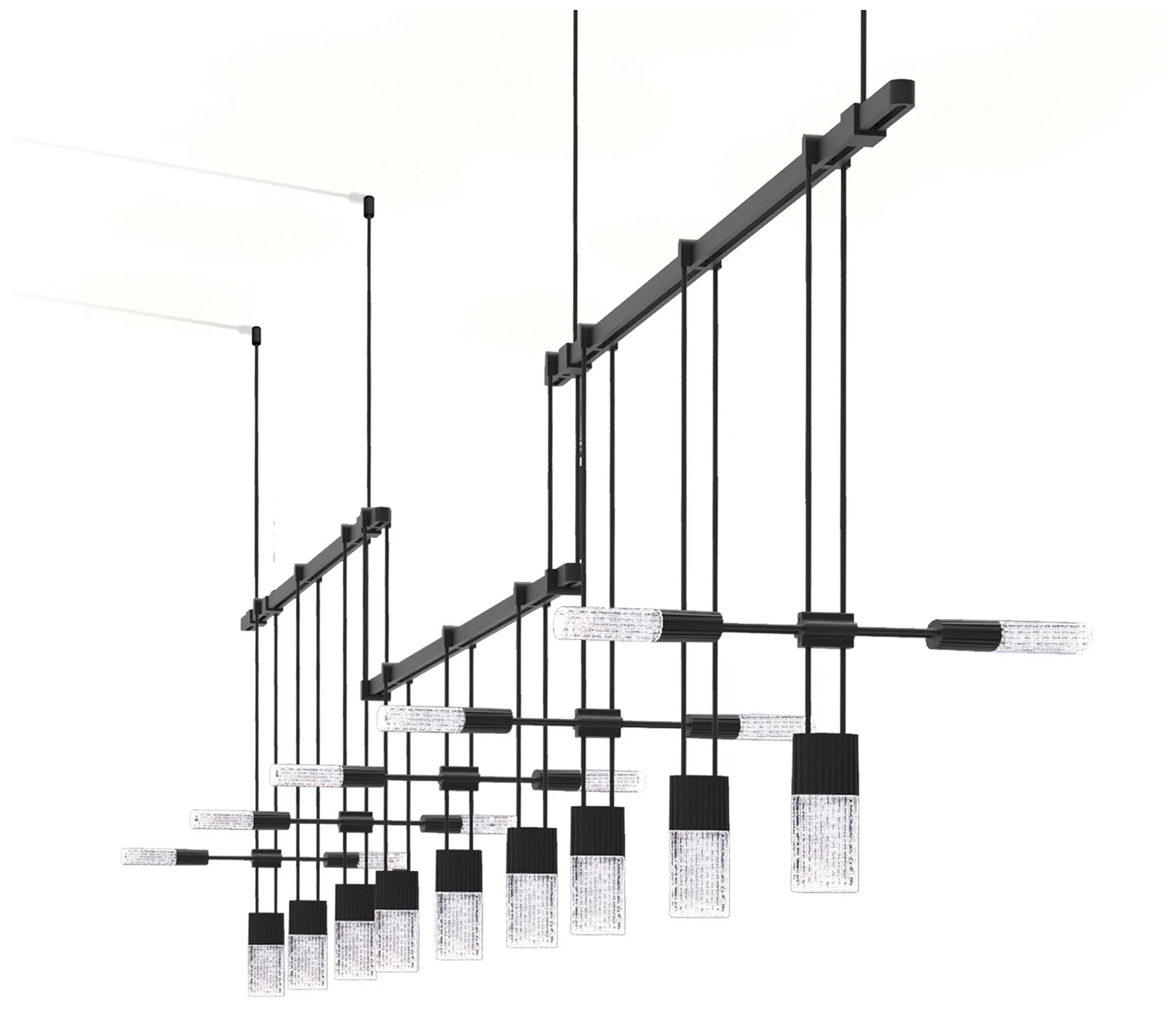 Suspenders 102" Wide Satin Black 3-Bar Linear Pendant - Image 1
