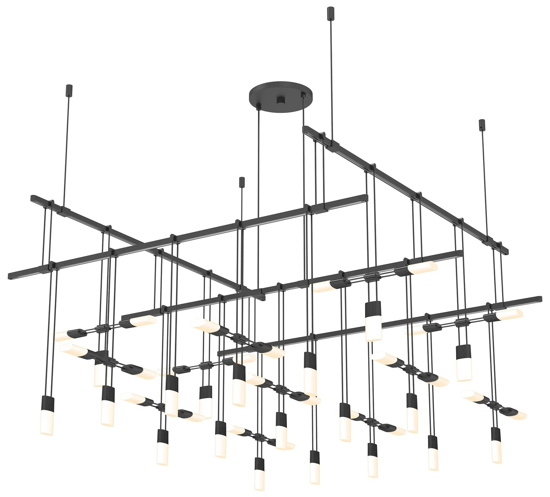 Suspenders 36" 2-Tier Satin Black Grid Pendant with Etched Luminaires - Image 1