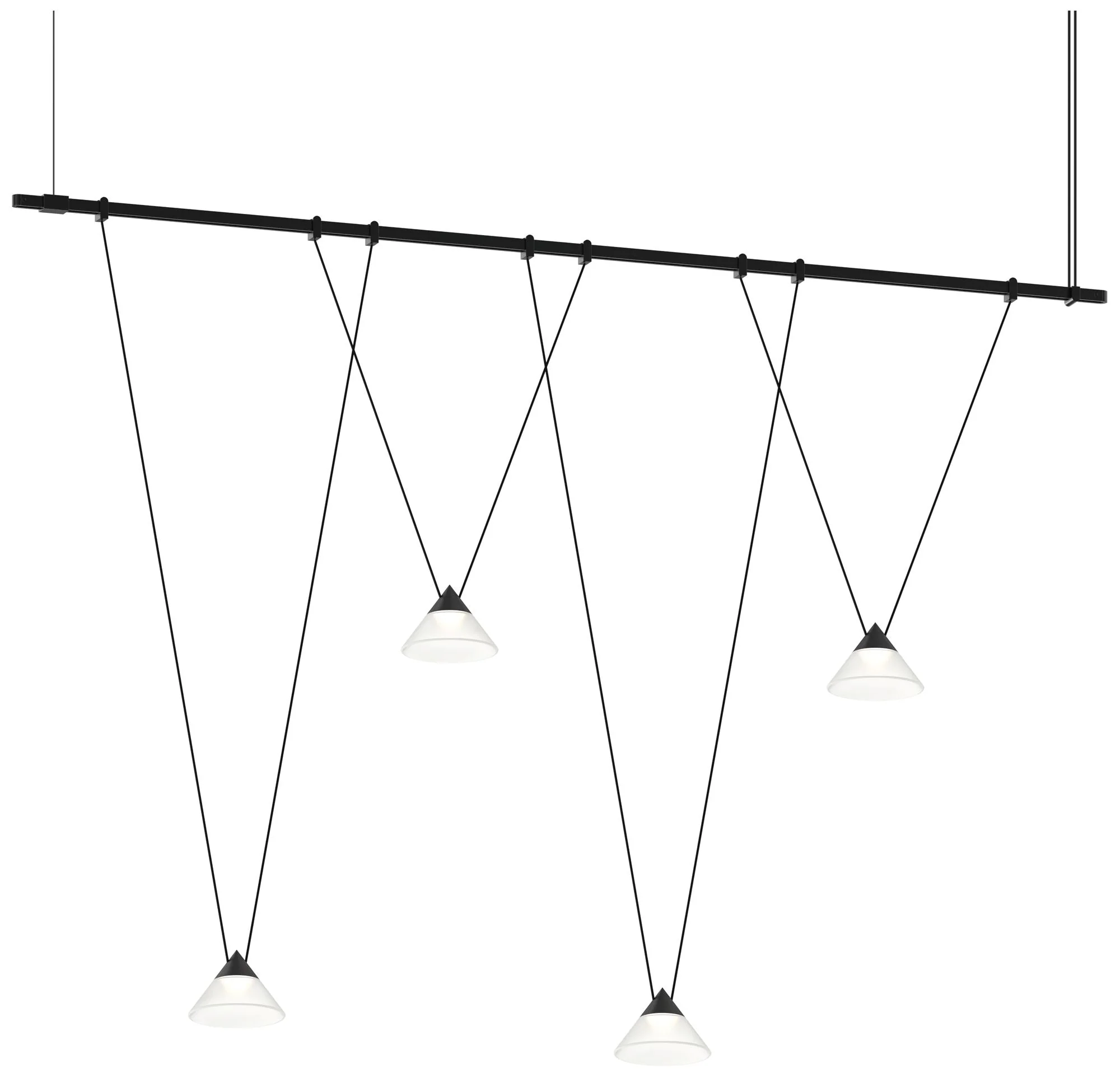 Suspenders 48"W Satin Black Linear V-Line Etched Glass Cone Luminaires - Image 1