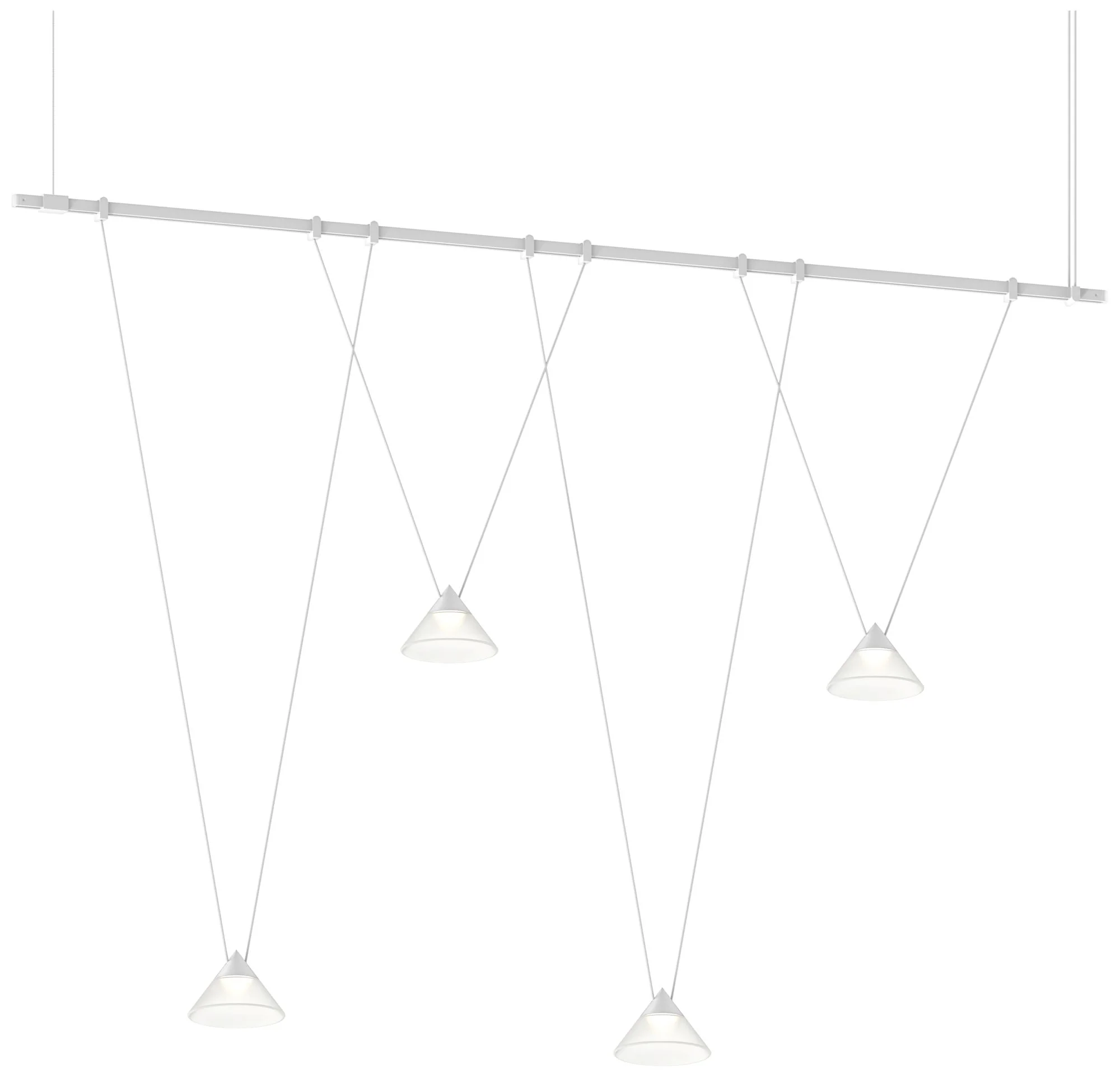 Suspenders 48"W Satin White Linear V-Line Etched Glass Cone Luminaires - Image 1