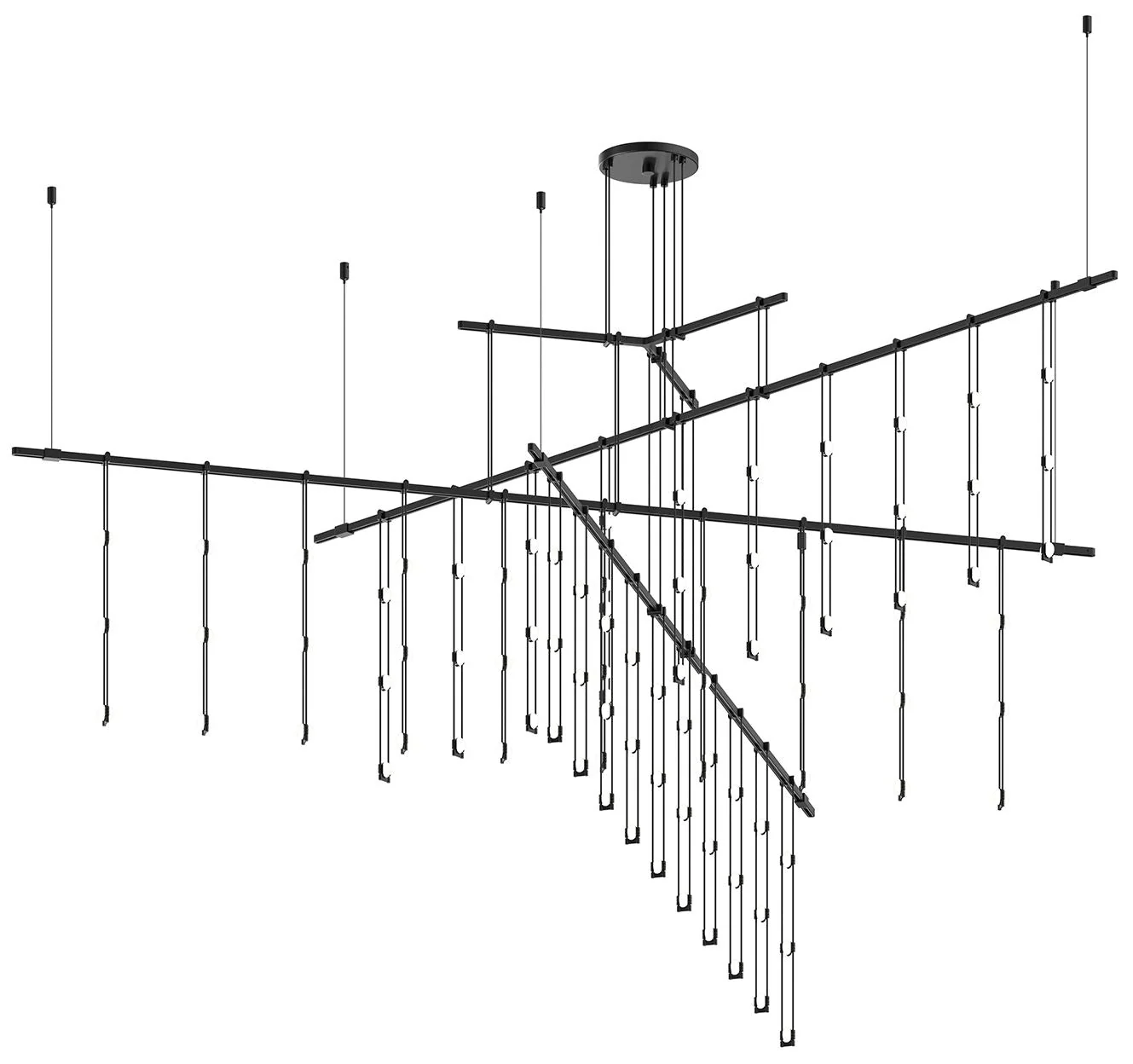 Suspenders 82.5"W 4-Tier Tri-Bar Black Crystal Ladder Light Luminaires - Image 1