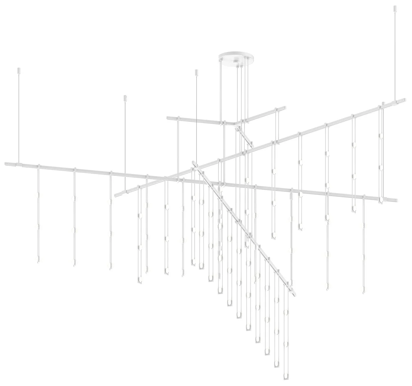 Suspenders 82.5"W 4-Tier Tri-Bar Satin White Crystal Ladder Luminaires - Image 1
