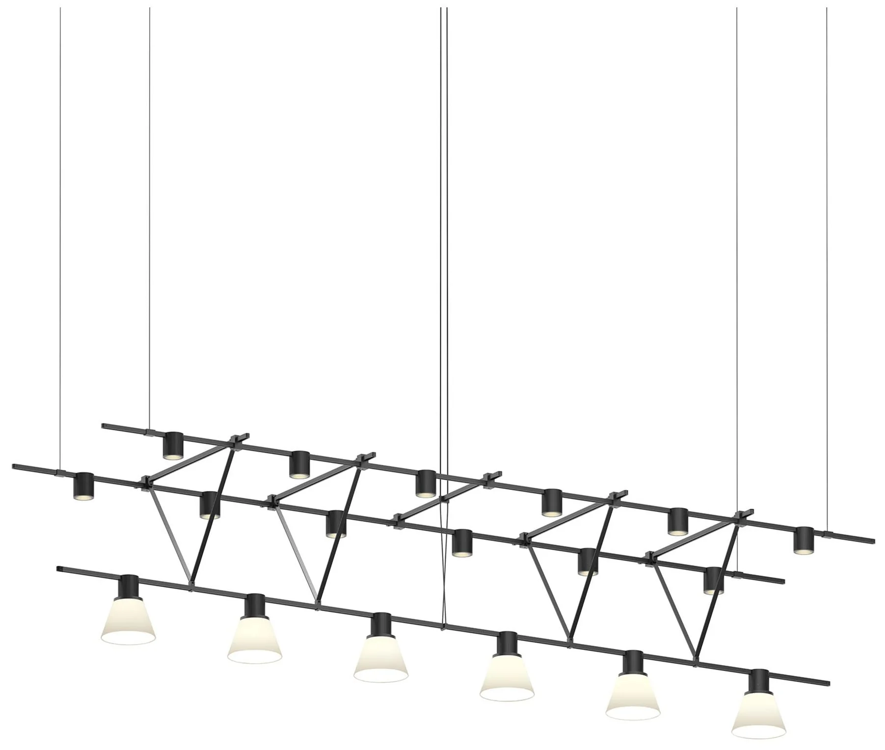 Suspenders 96" Satin Black Triangle Truss Pendant With Cylinders - Image 1