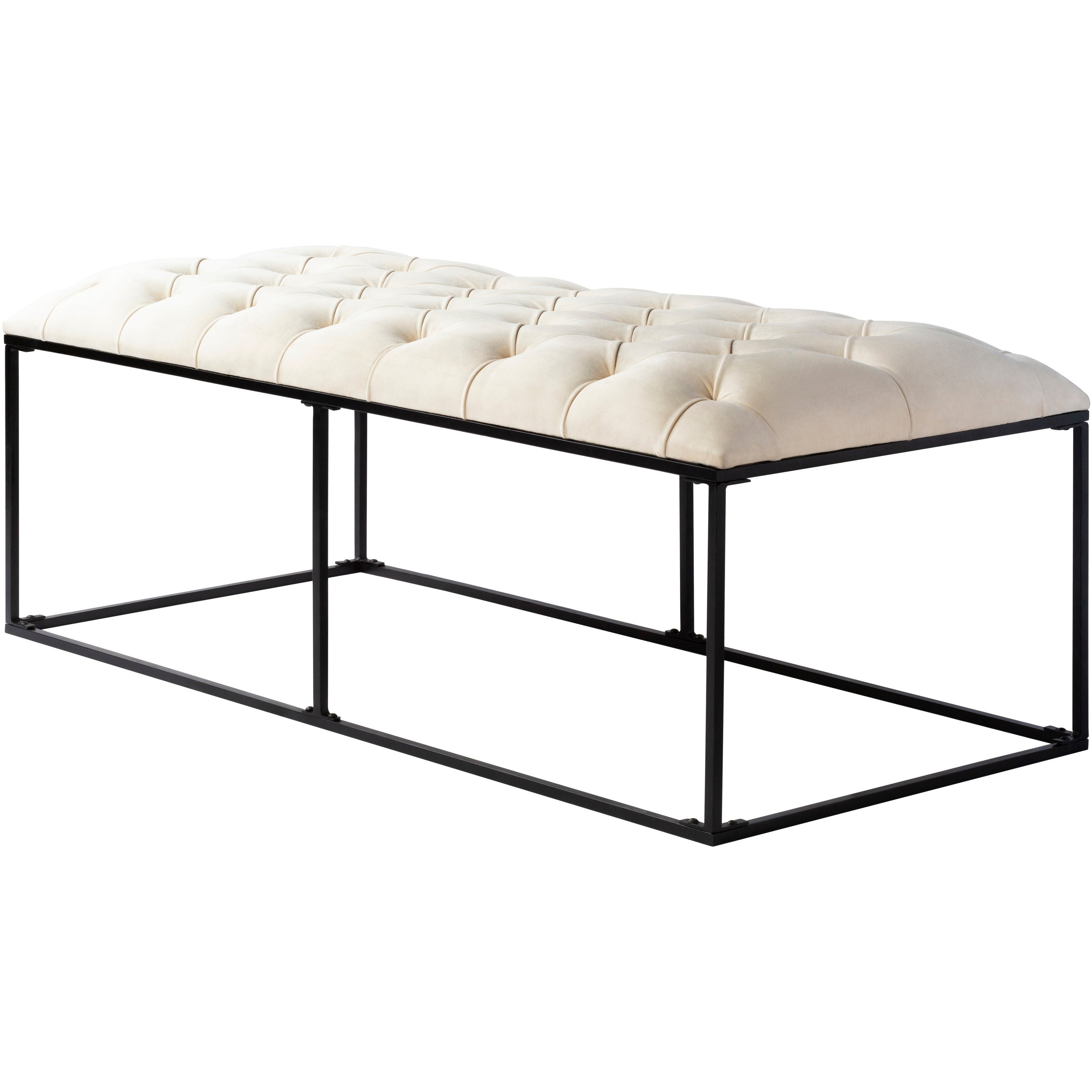 Surya Savoy Modern Ivory Velvet Tufted Bench With Black Metal Base SVY-001 - Image 2