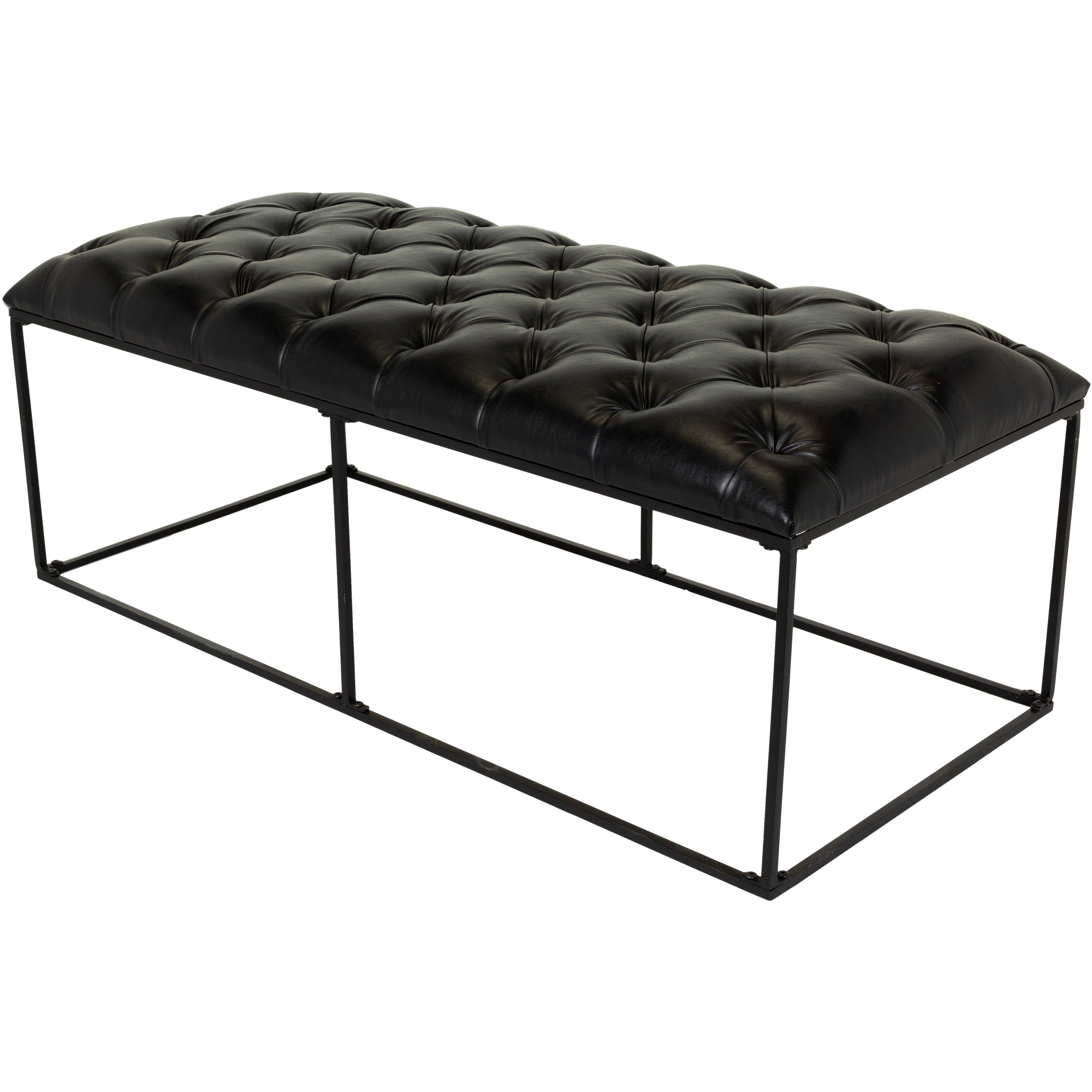 Surya Savoy Modern Black Faux Leather Tufted Bench With Black Metal Base SVY-002 - Image 2
