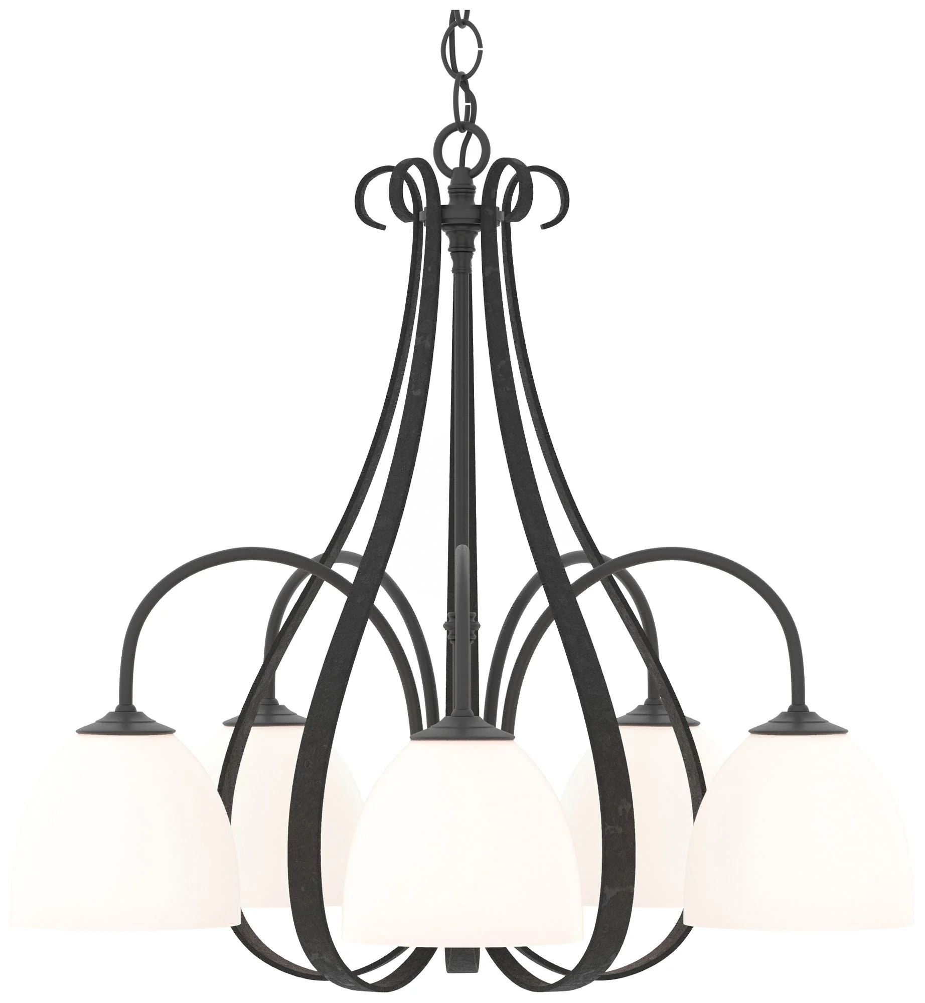 Sweeping Taper 24" Wide 5 Arm Black Chandelier With Opal Glass - Image 1