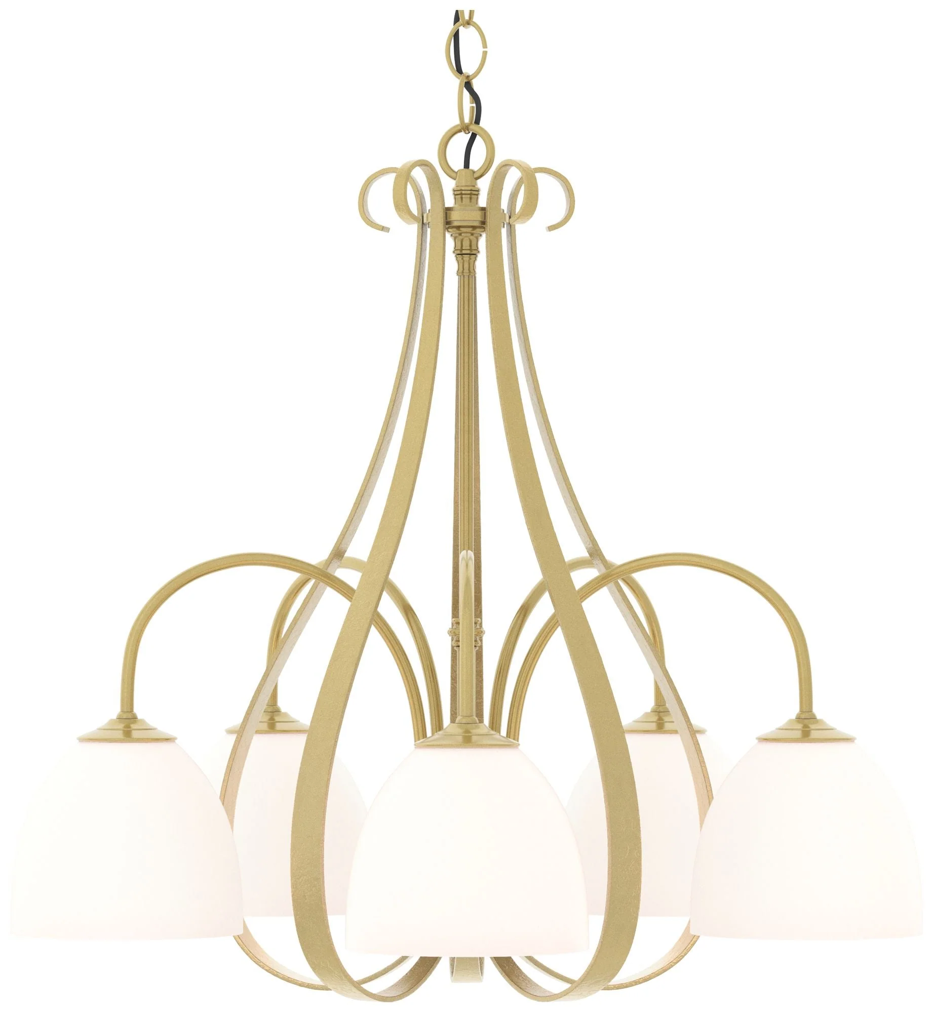 Sweeping Taper 24" Wide 5 Arm Modern Brass Chandelier With Opal Glass - Image 1