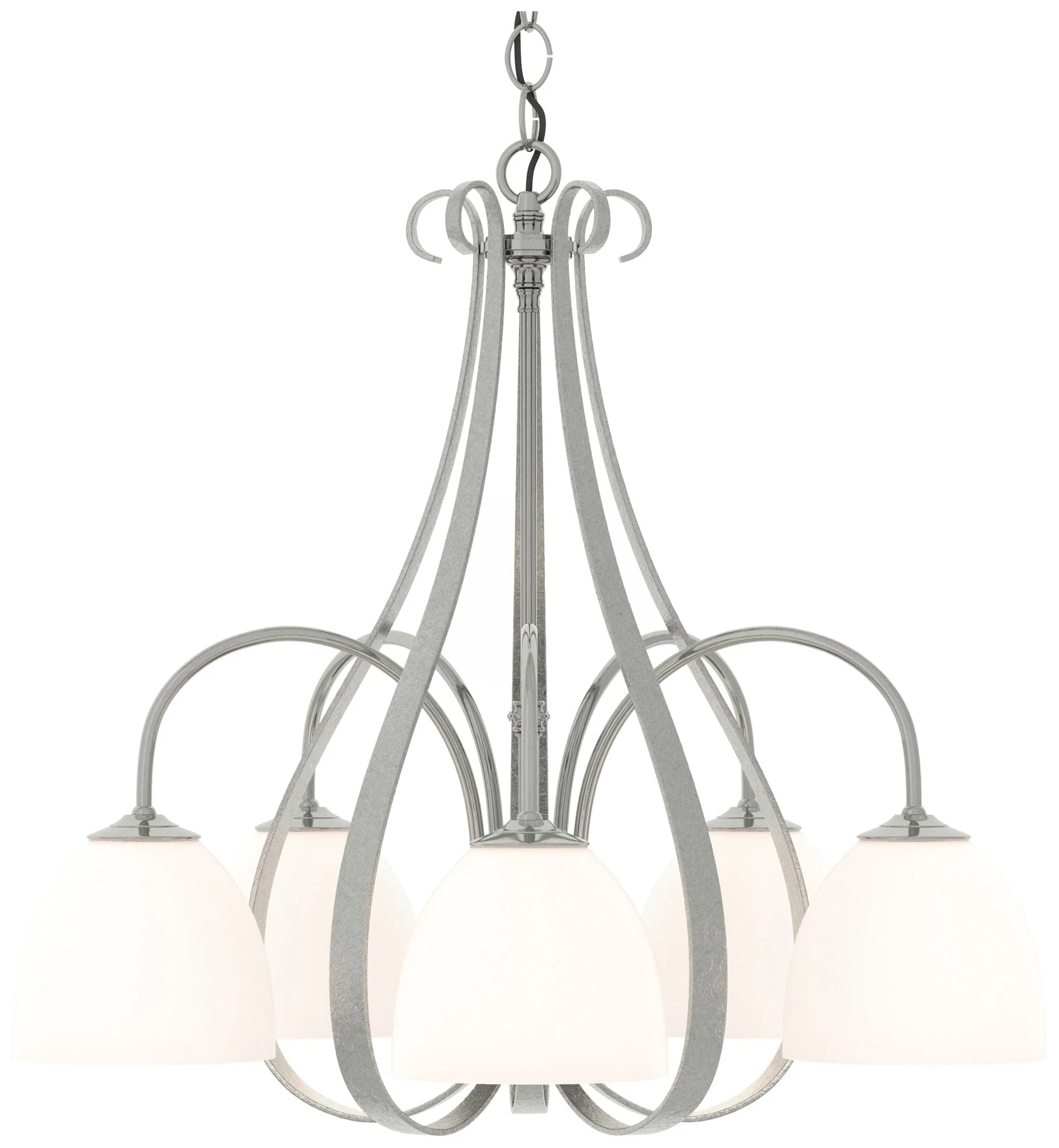 Sweeping Taper 24" Wide 5 Arm Sterling Chandelier With Opal Glass - Image 1
