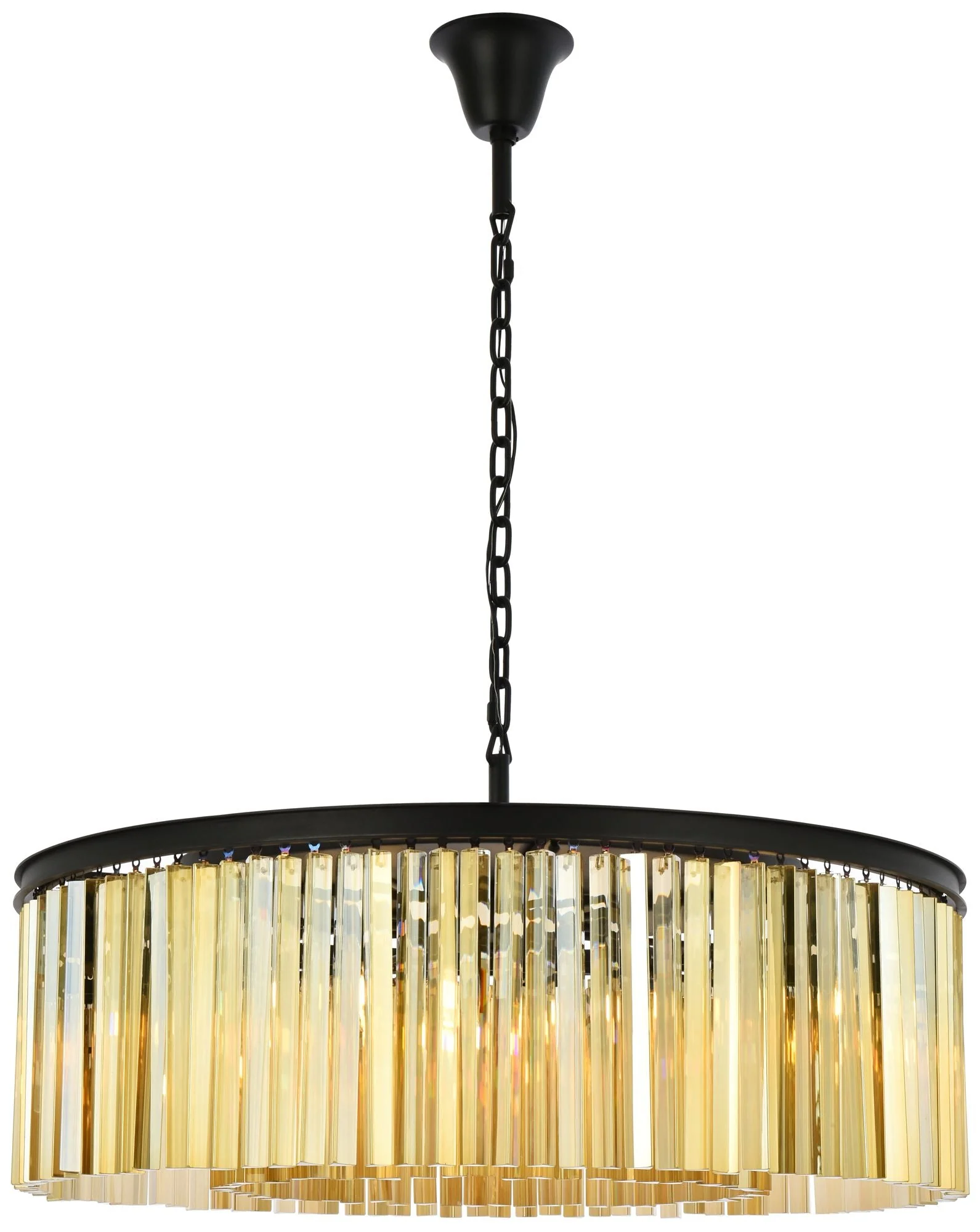 Sydney 10 Lt Matte Black Chandelier Golden Teak - Image 1