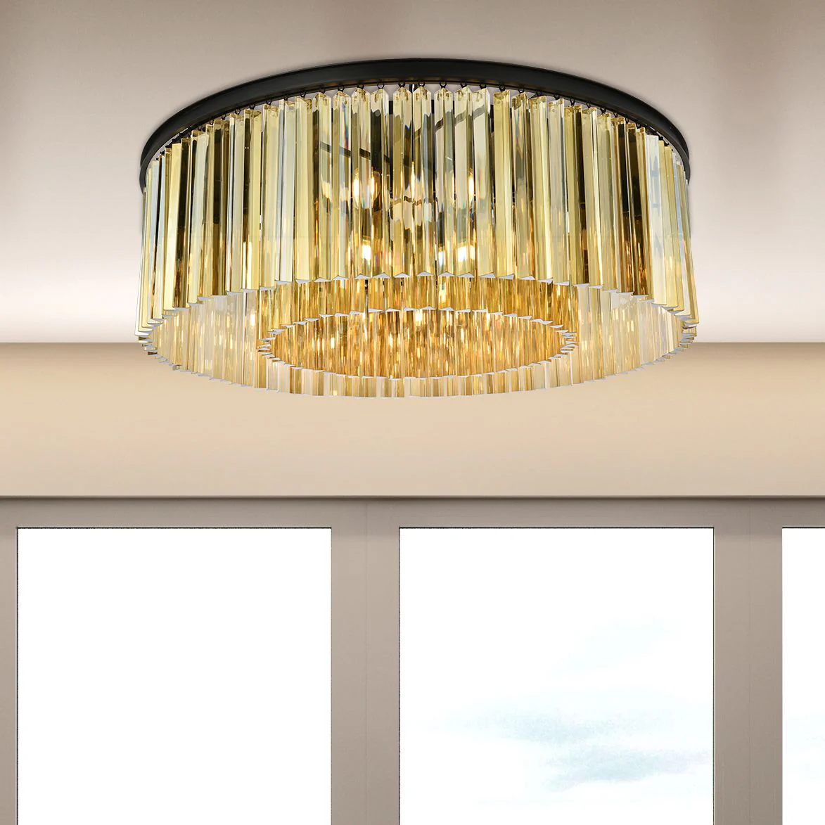 Sydney 10 Lt Matte Black Flush Mount Golden Teak - Image 1