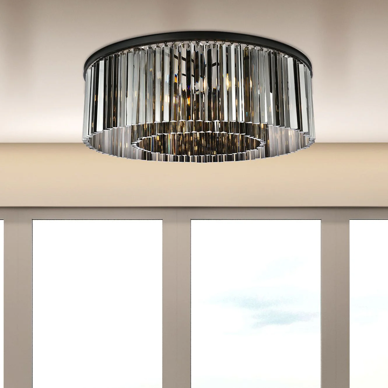 Sydney 10 Lt Matte Black Flush Mount Silver Shade (Grey) - Image 1