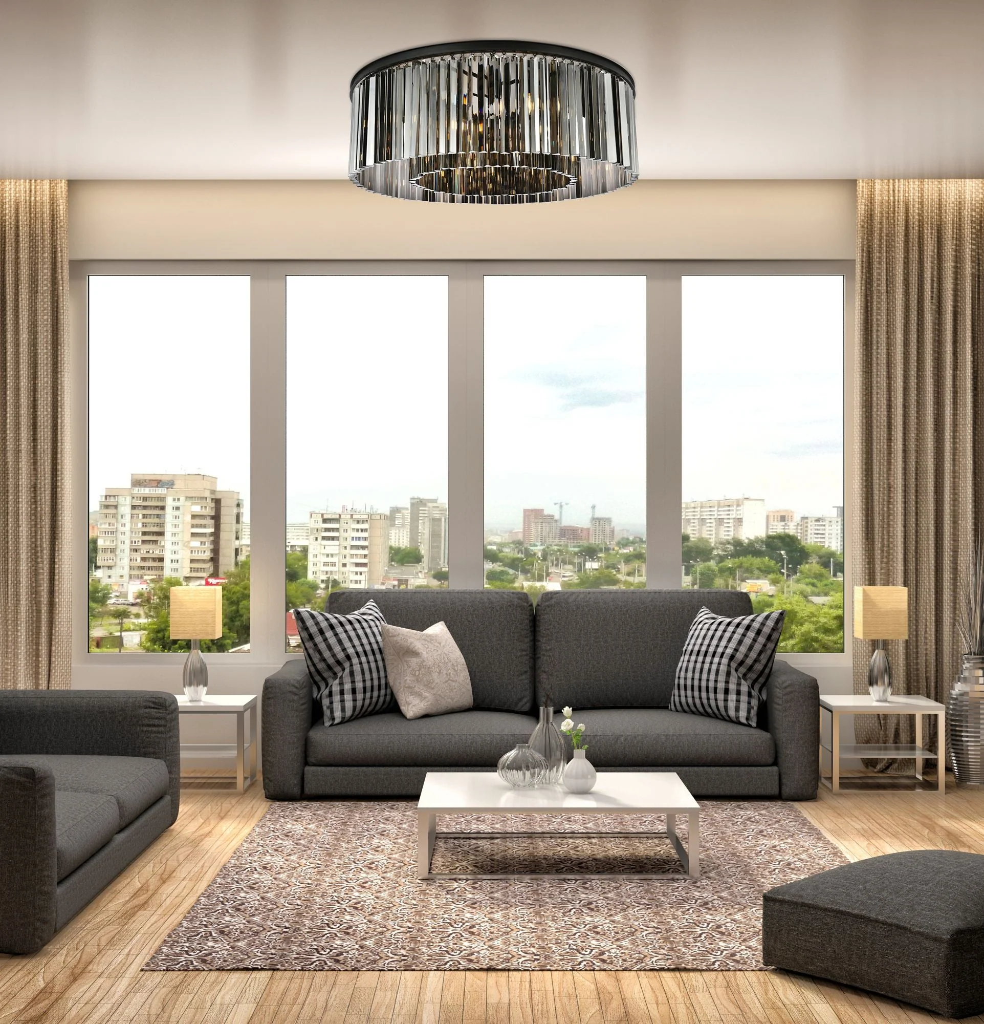 Sydney 10 Lt Matte Black Flush Mount Silver Shade (Grey) - Image 3