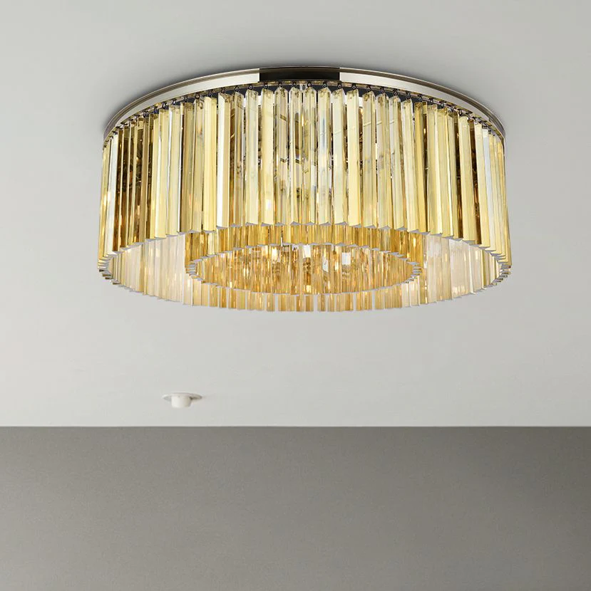 Sydney 10 Lt Polished Nickel Flush Mount Golden Teak - Image 1
