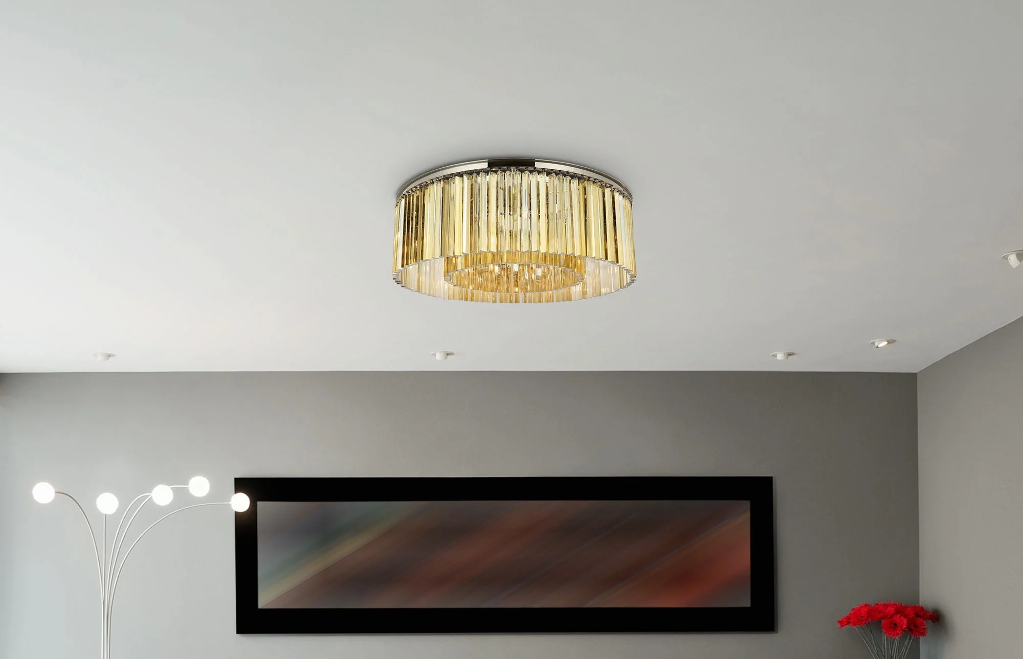 Sydney 10 Lt Polished Nickel Flush Mount Golden Teak - Image 3