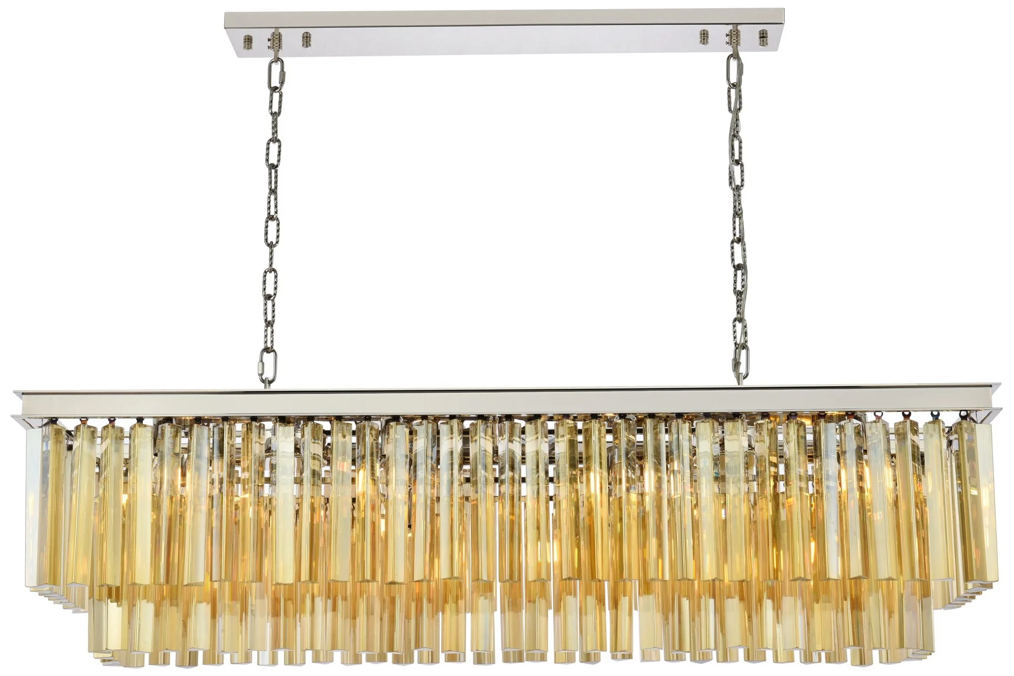 Sydney 12 Lt 50" Polished Nickel Chandelier Golden Teak - Image 1