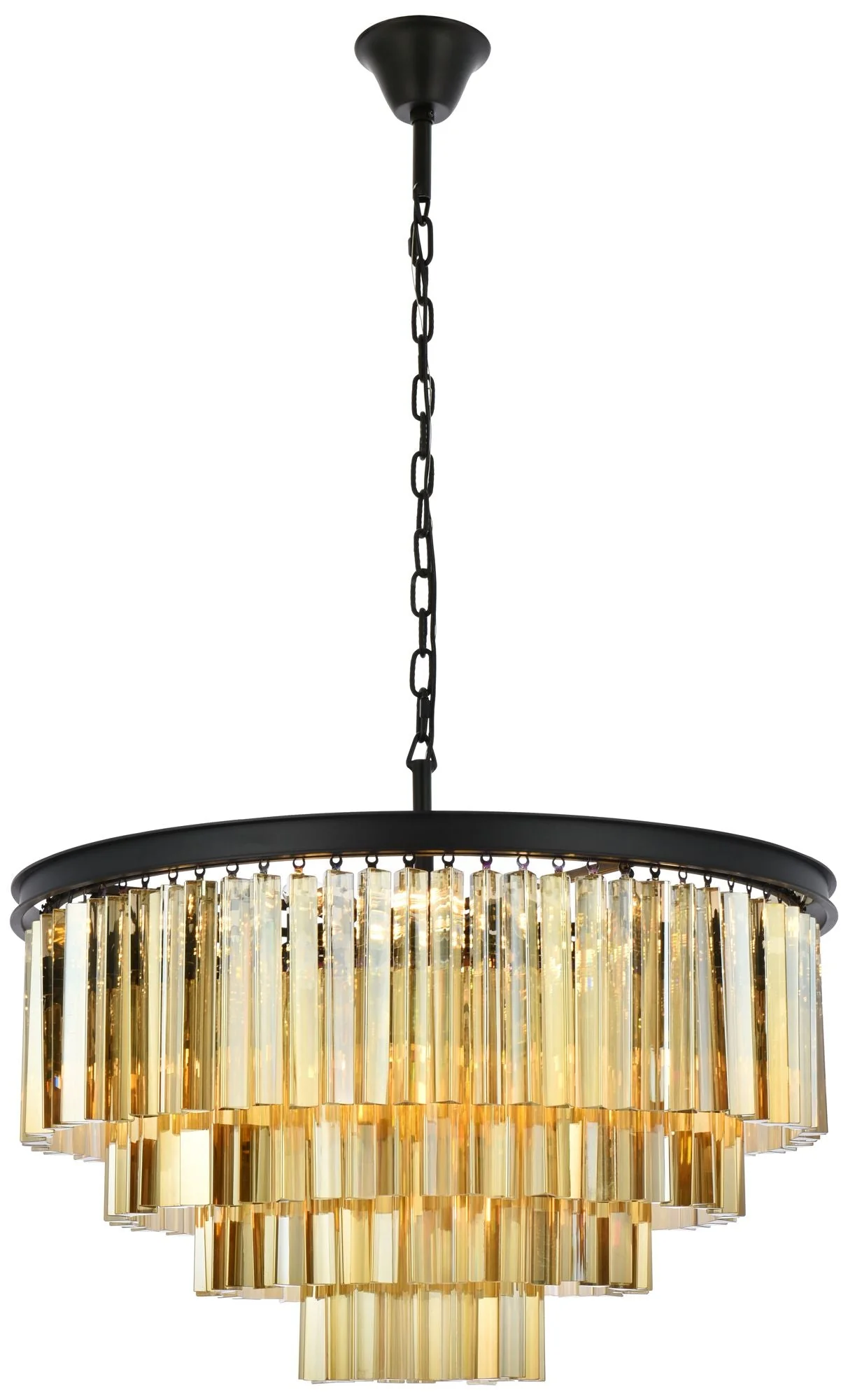 Sydney 17 Lt 32" Matte Black Chandelier Golden Teak - Image 1