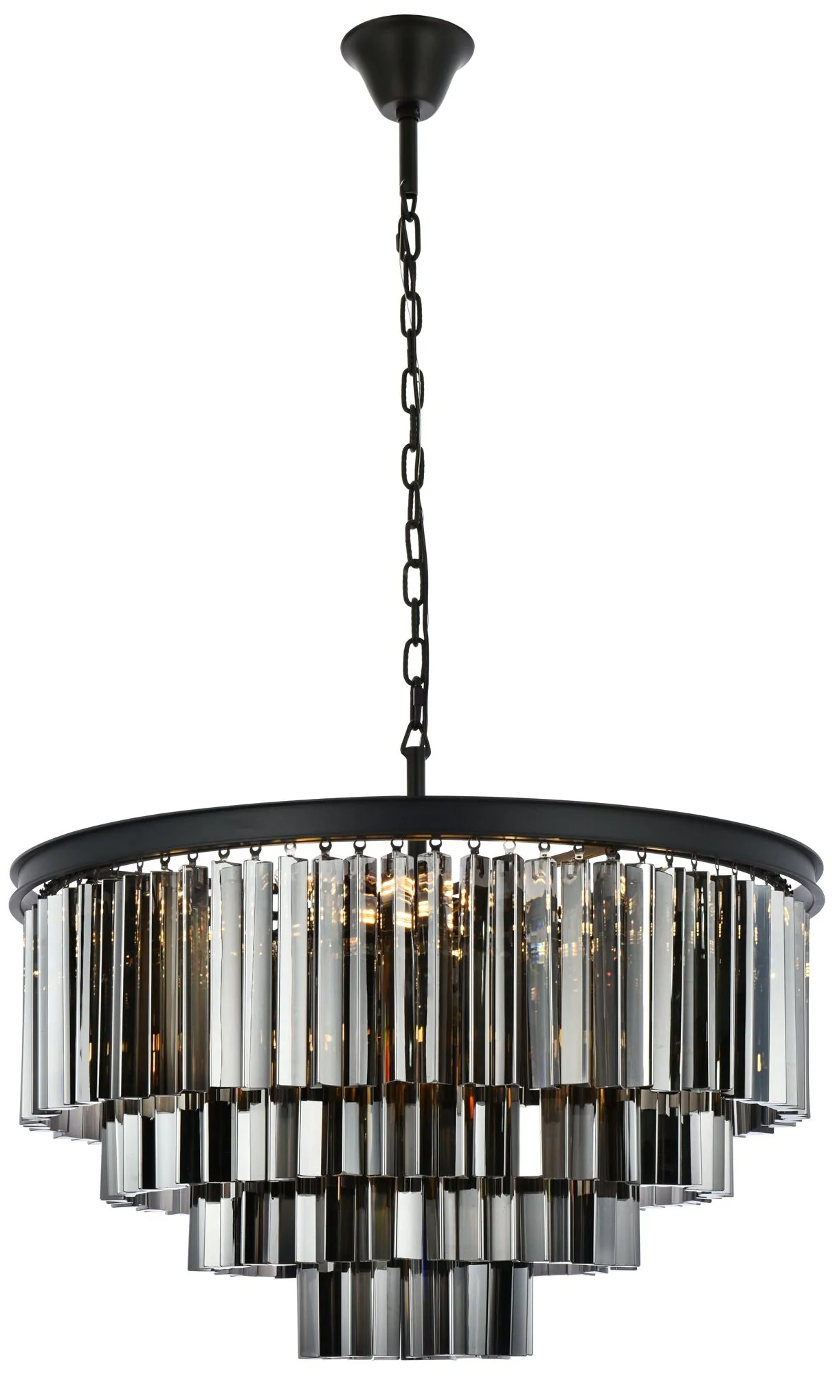 Sydney 17 Lt Matte Black Chandelier Silver Shade (Grey) - Image 1