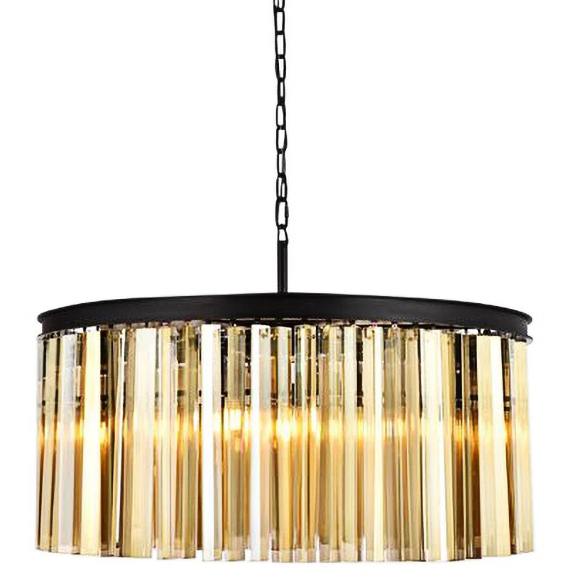 Sydney 31.5" Wide Black and Golden Teak Glass Drum Chandelier - Image 1