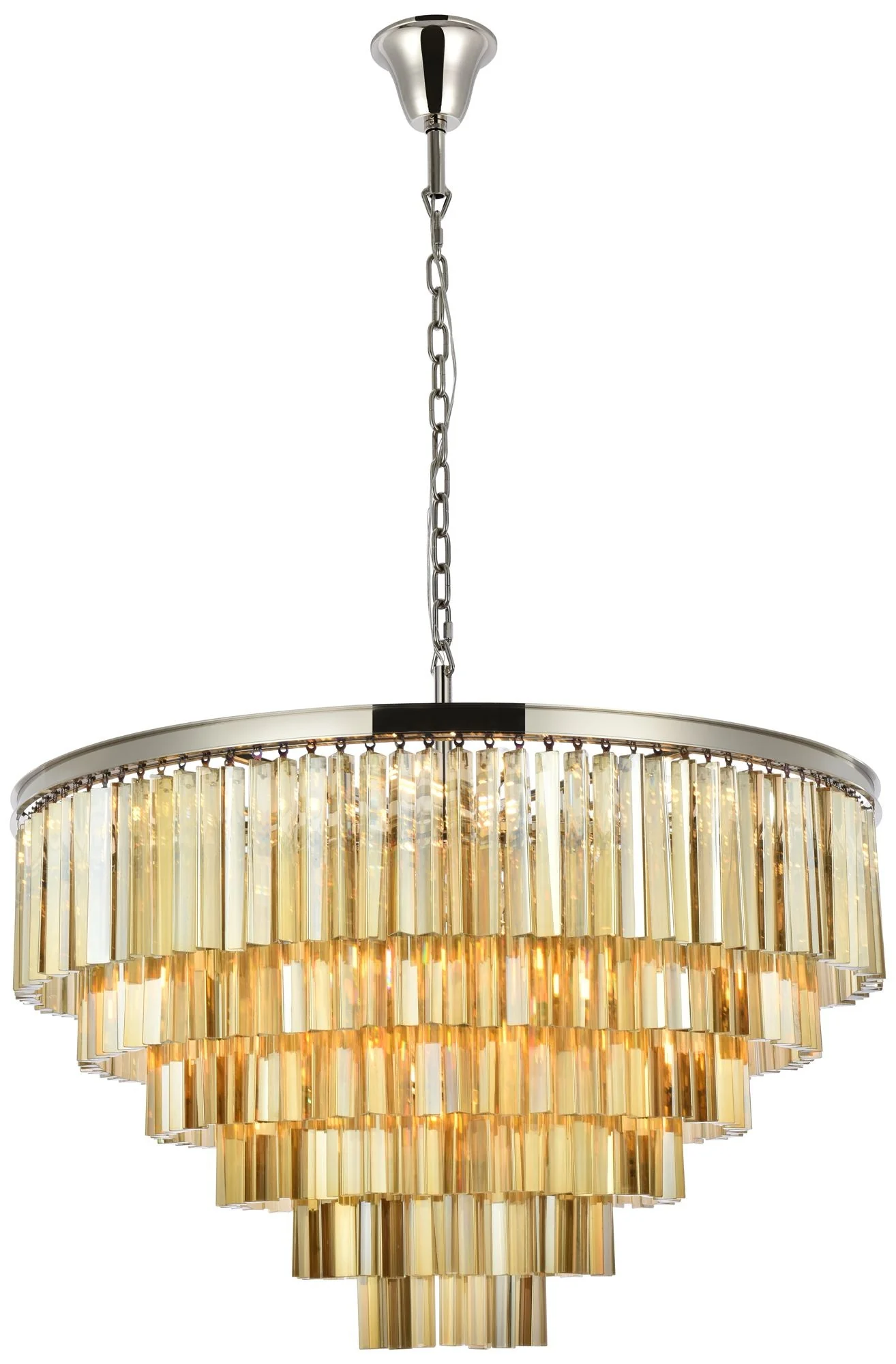 Sydney 33 Lt 44" Polished Nickel Chandelier Golden Teak - Image 2