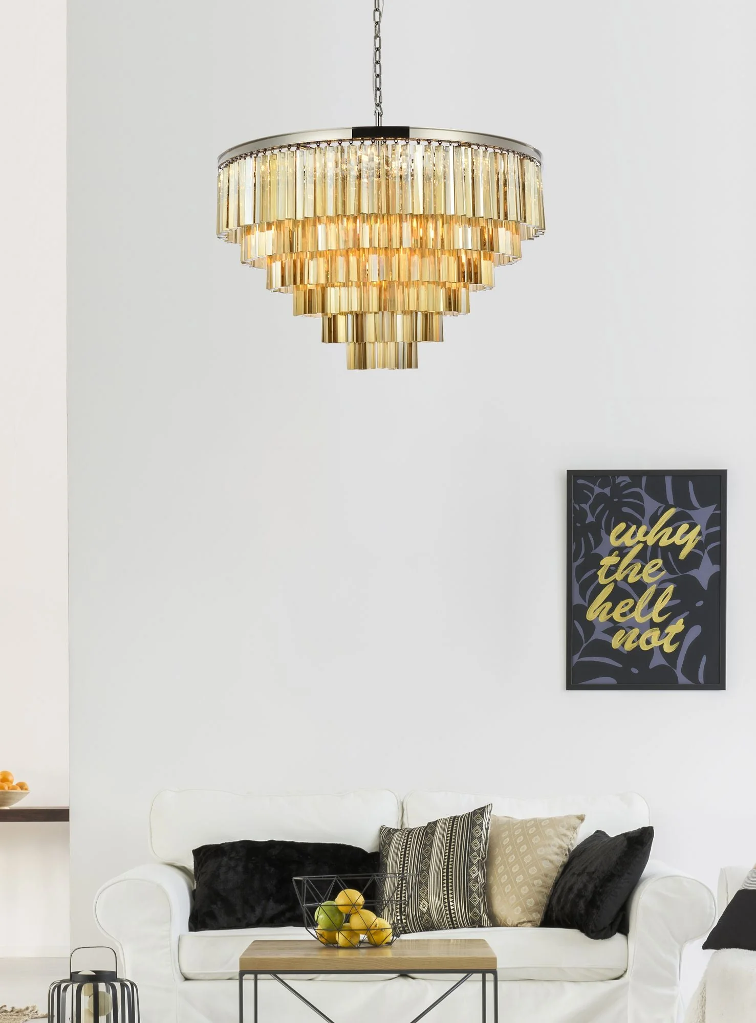 Sydney 33 Lt 44" Polished Nickel Chandelier Golden Teak - Image 3