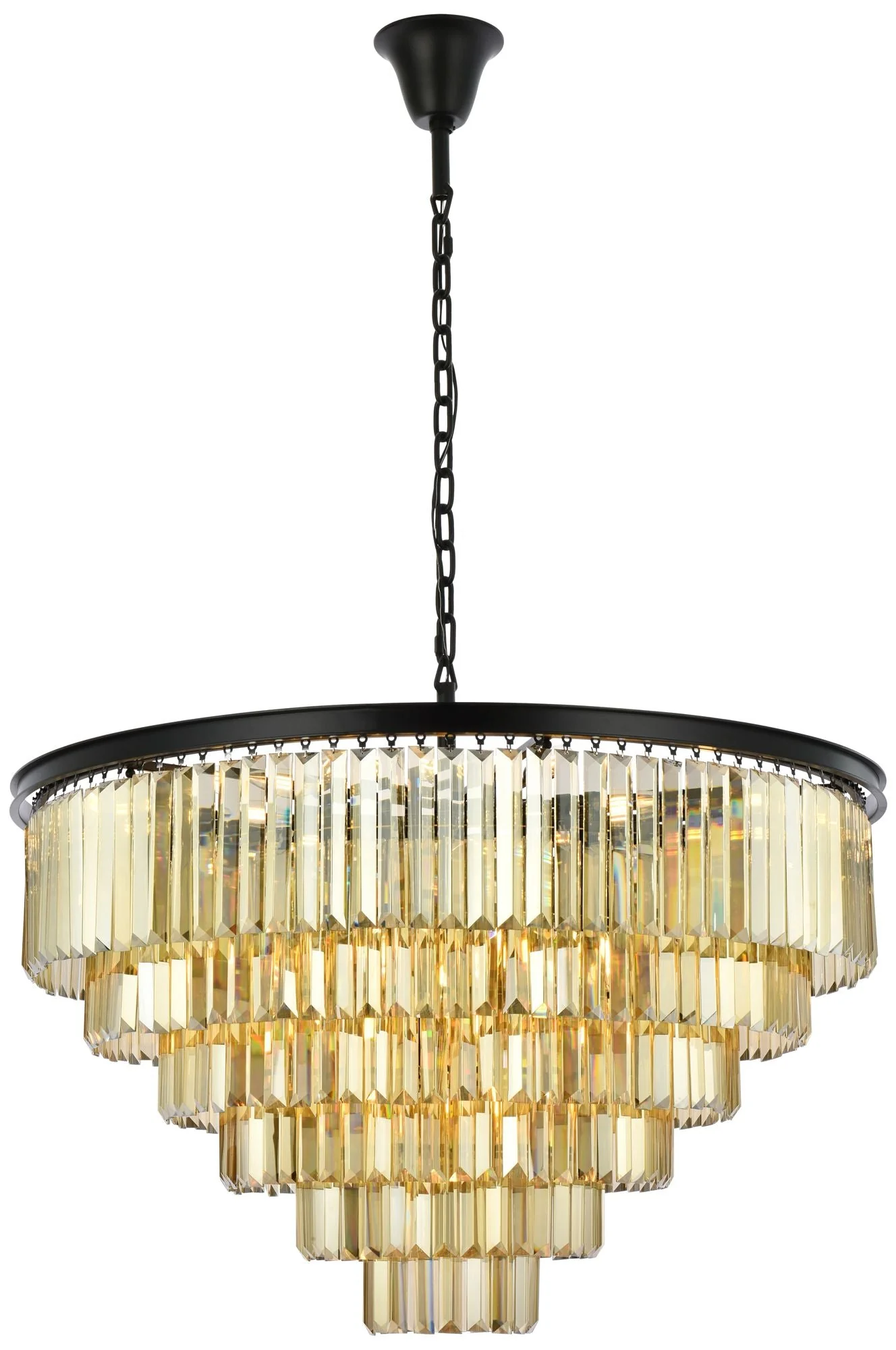 Sydney 33 Lt Matte Black Chandelier Golden Teak - Image 1