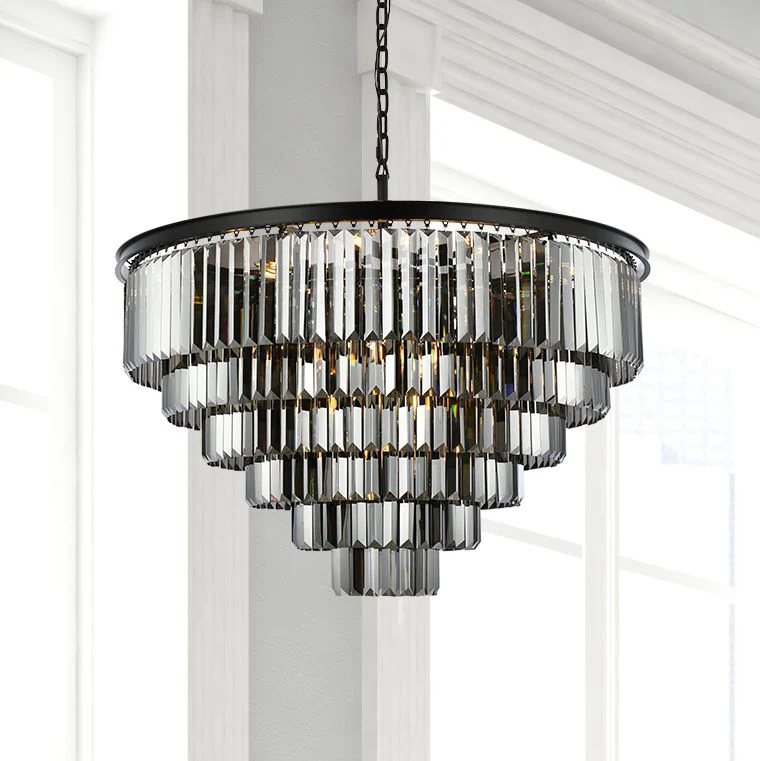 Sydney 33 Lt Matte Black Chandelier Silver Shade (Grey) - Image 1