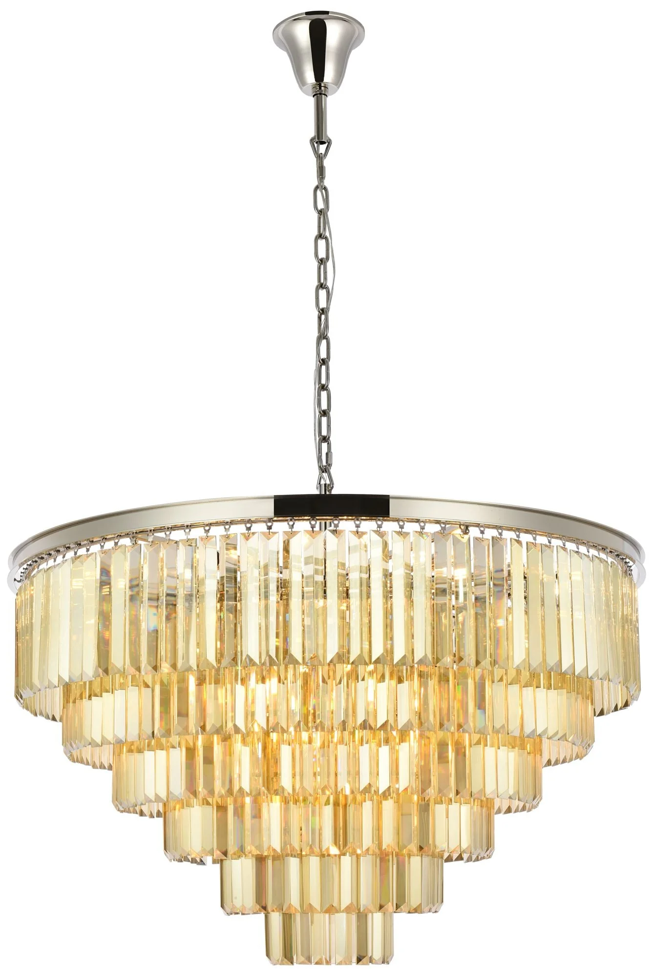 Sydney 33 Lt Polished Nickel Chandelier Golden Teak - Image 1