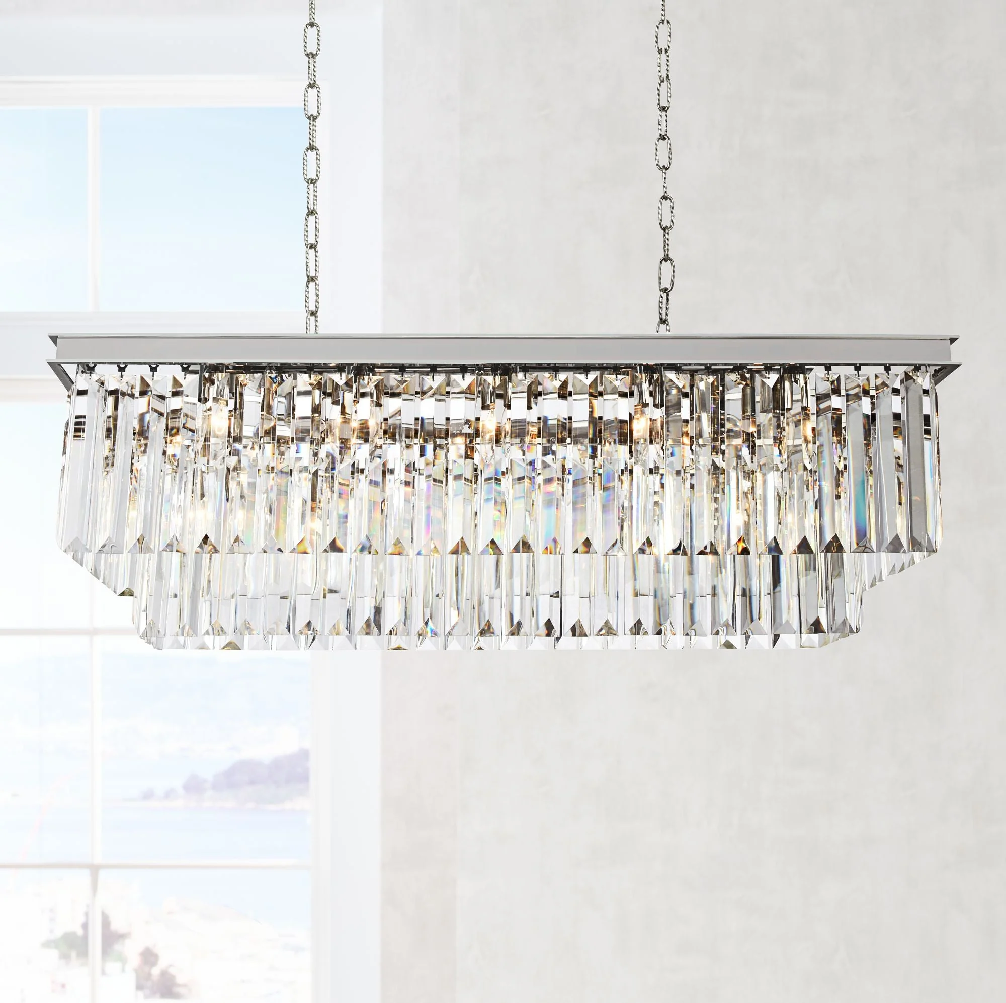 Sydney 40"W Nickel and Crystal Kitchen Island Light Pendant - Image 1