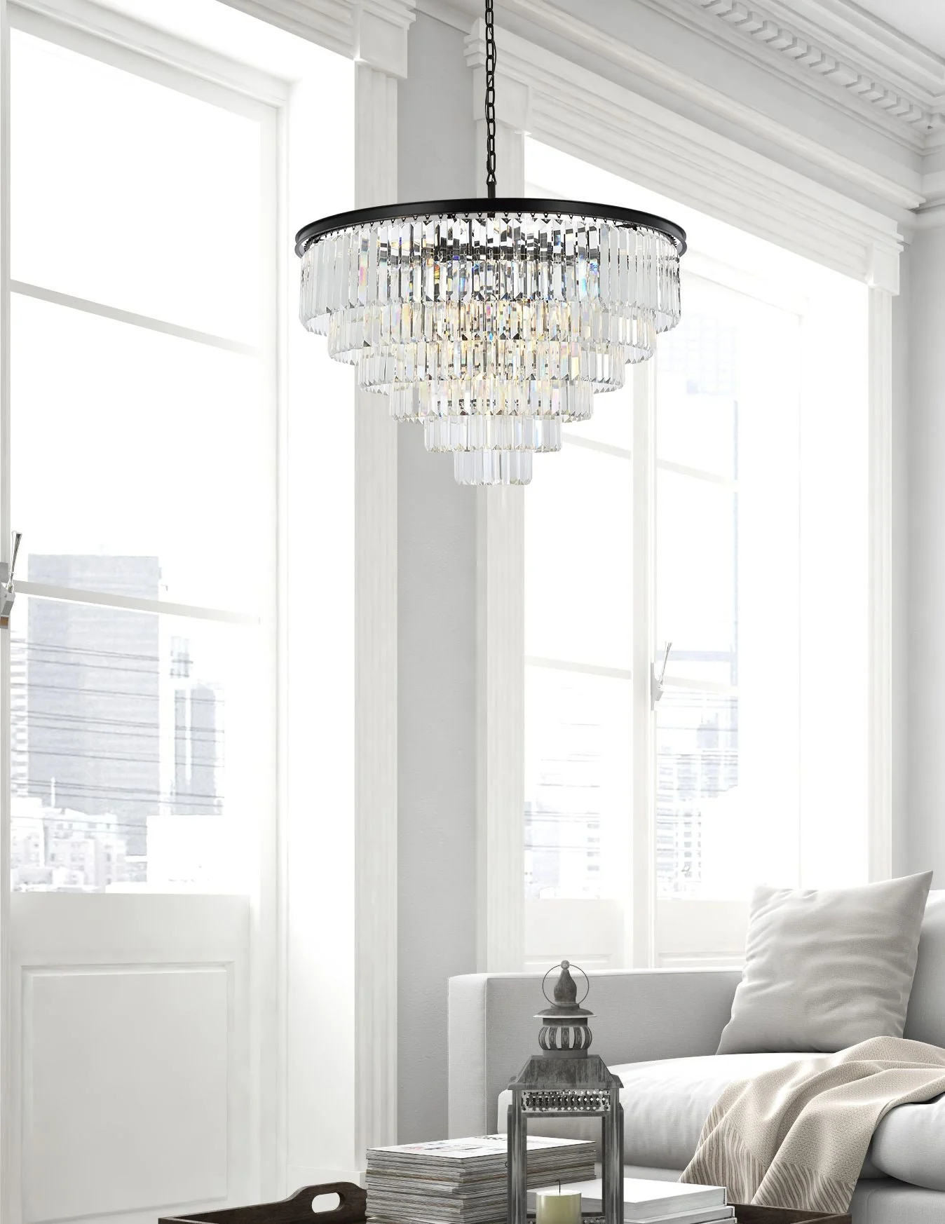 Sydney 44" Wide Matte Black and Crystal 33-Light Chandelier - Image 3