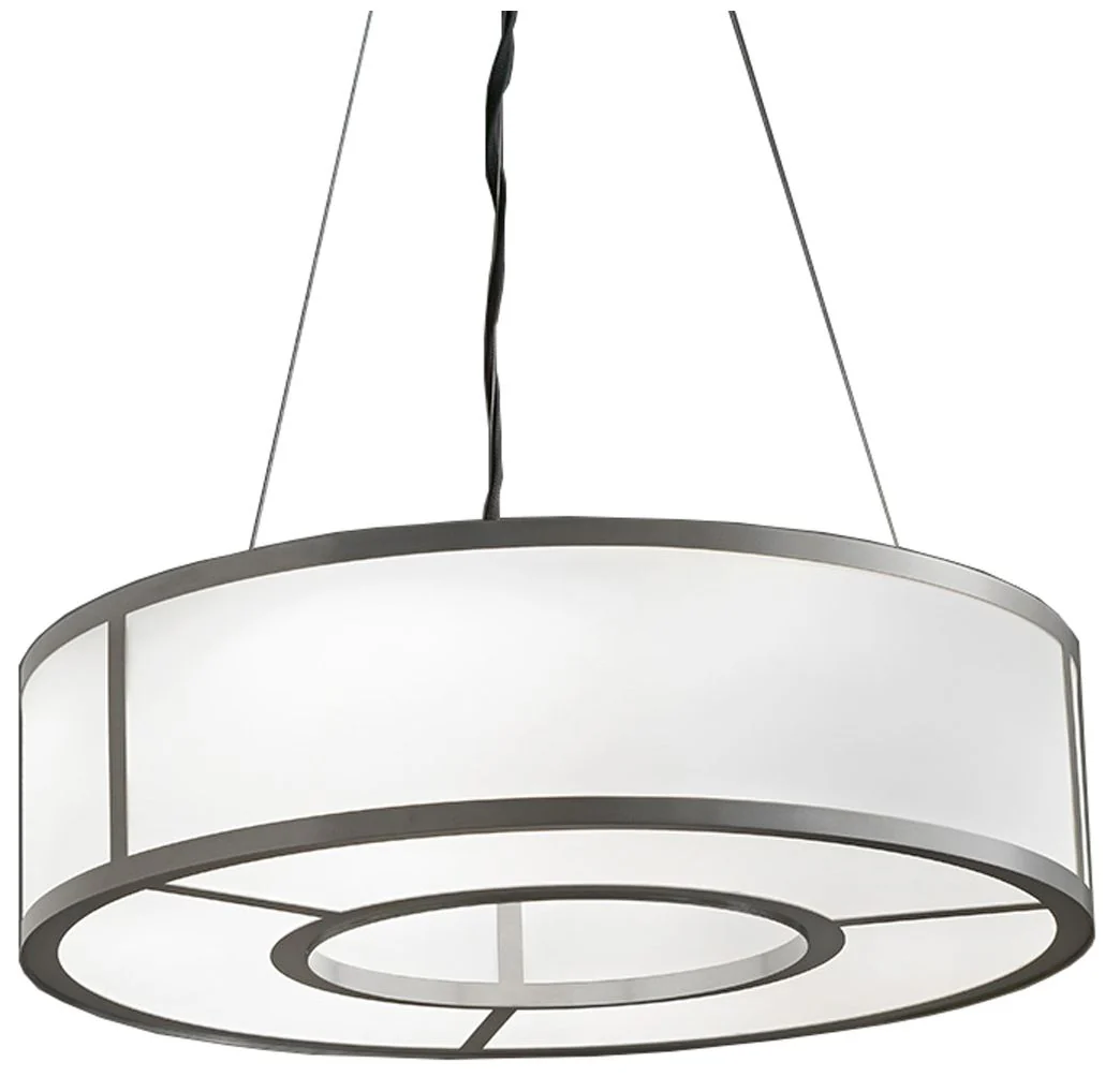 Tambour 24" Wide Satin Pewter Opal Acrylic Ring Pendant LED - Image 1
