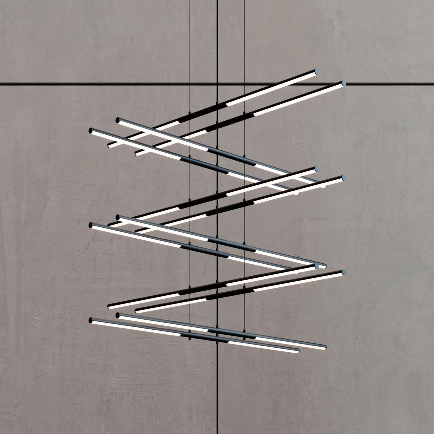Tik-Tak�?47 1/2″W Black Stack 6-Tier 24-Light LED Pendant