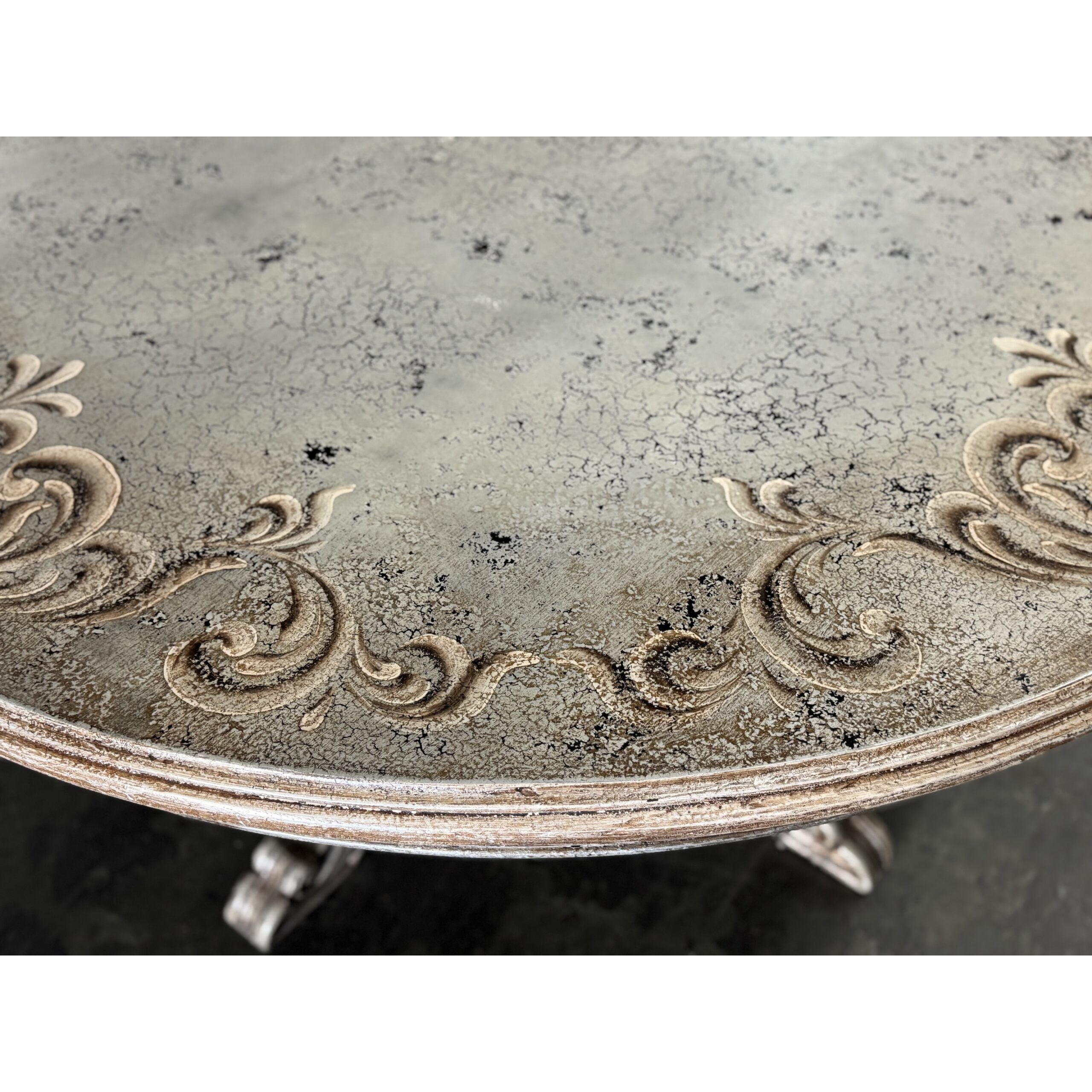 Casa Bonita Peruvian Hand-Painted and Carved Wood 60” Round Torino Dining Table in Rustic Plata - Image 3