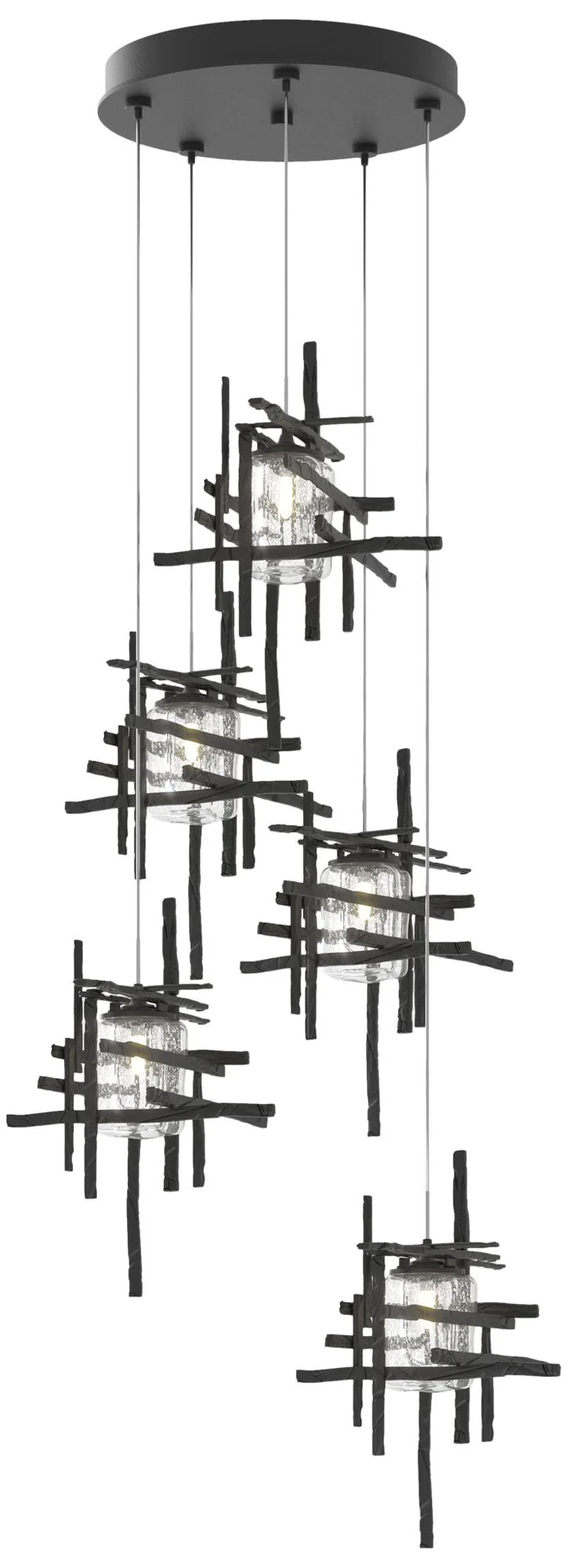 Tura 27.3" Wide 5-Light Black Long Pendant With Seeded Clear Glass Sha - Image 1