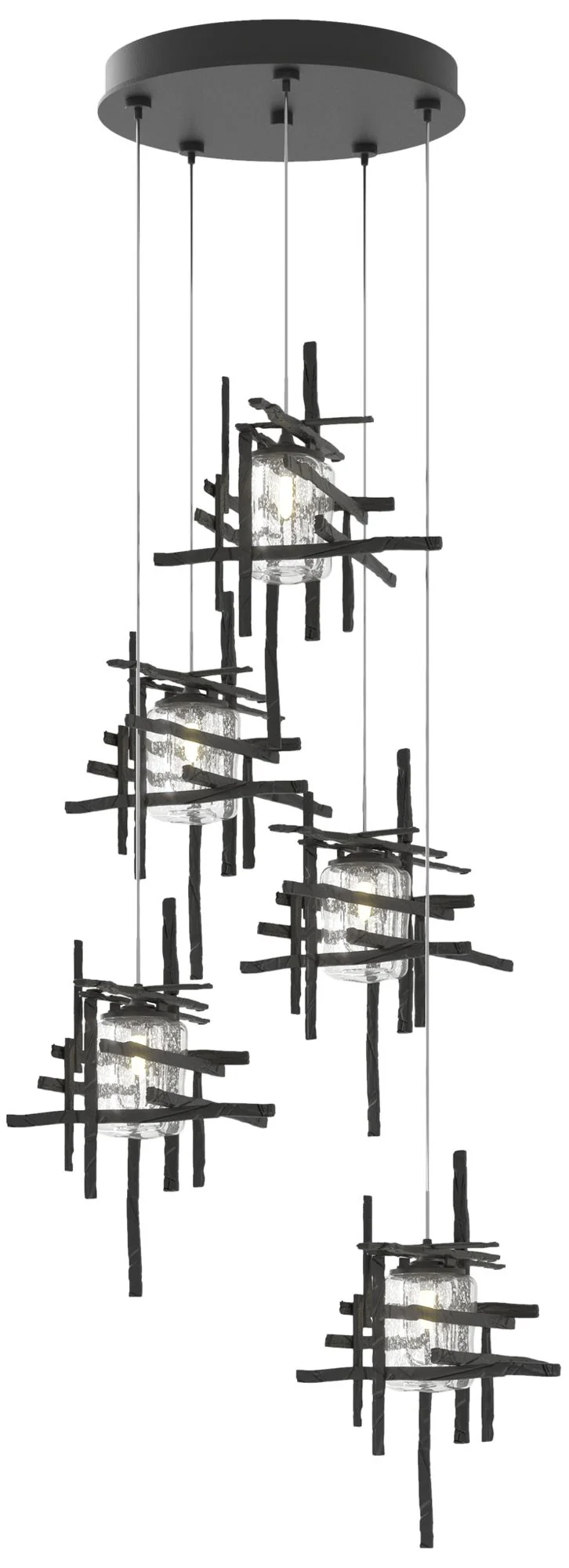 Tura 27.3" Wide 5-Light Black Standard Pendant With Seeded Glass Shade - Image 1