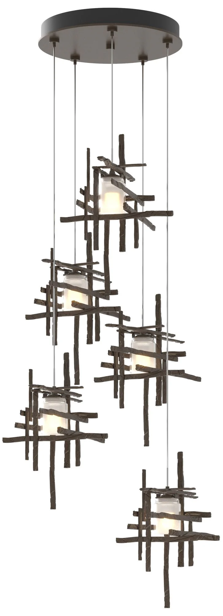 Tura 27.3" Wide 5-Light Bronze Long Pendant With Frosted Cast Glass Sh - Image 1