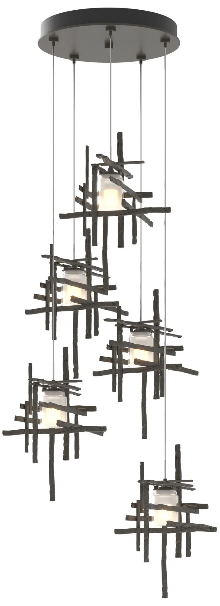 Tura 27.3" Wide 5-Light Dark Smoke Long Pendant w/ Frosted Cast Glass - Image 1