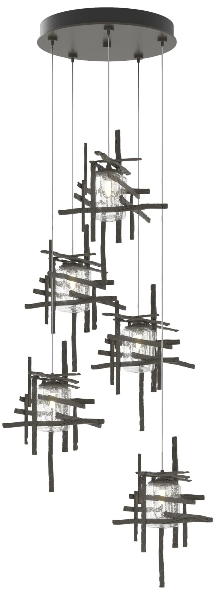 Tura 27.3" Wide 5-Light Dark Smoke Standard Pendant With Seeded Glass - Image 1