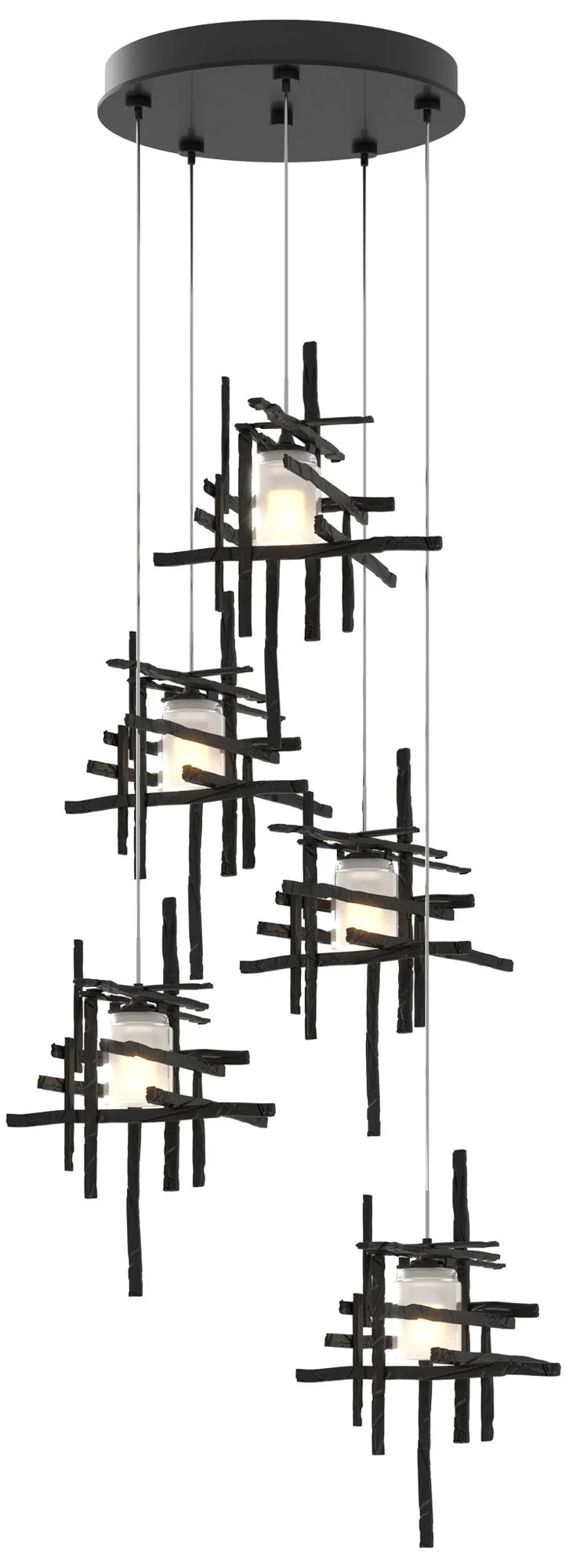 Tura 27.3" Wide 5-Light Ink Long Pendant With Frosted Cast Glass Shade - Image 1