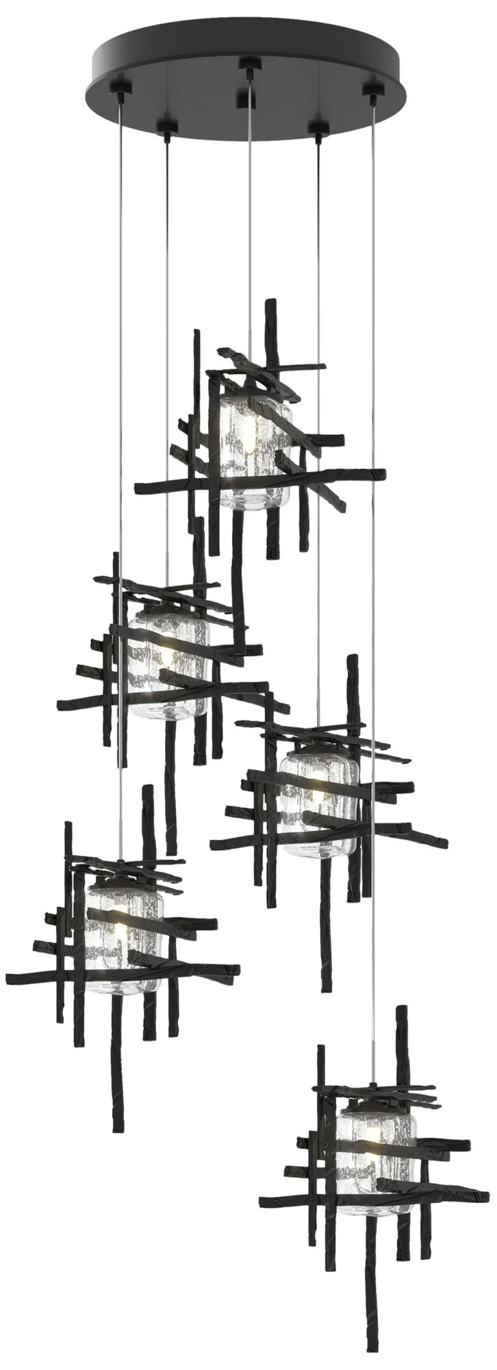 Tura 27.3" Wide 5-Light Ink Long Pendant With Seeded Clear Glass Shade - Image 1