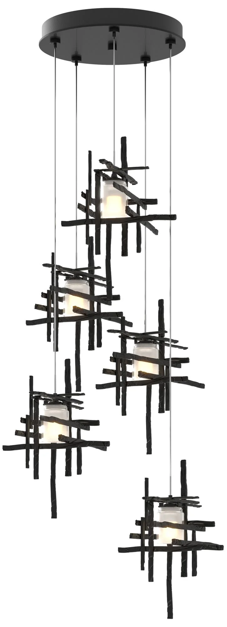 Tura 27.3" Wide 5-Light Ink Standard Pendant With Frosted Glass Shade - Image 1