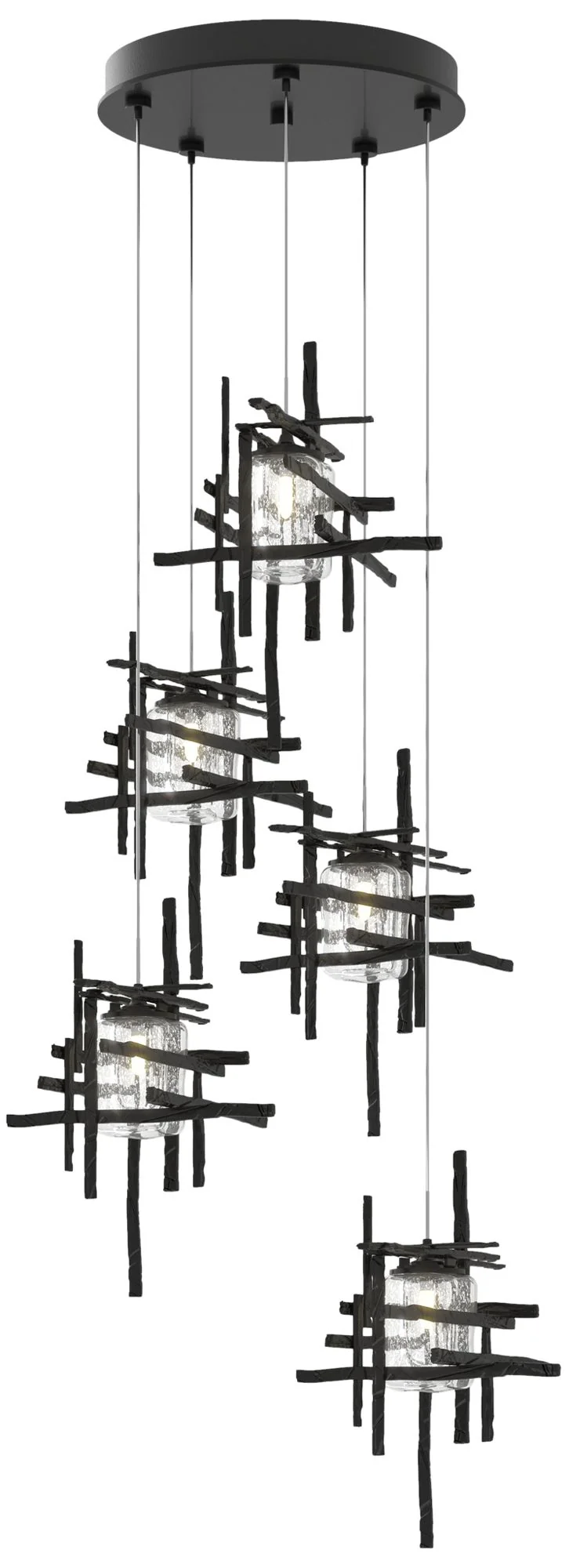 Tura 27.3" Wide 5-Light Ink Standard Pendant With Seeded Glass Shade - Image 1