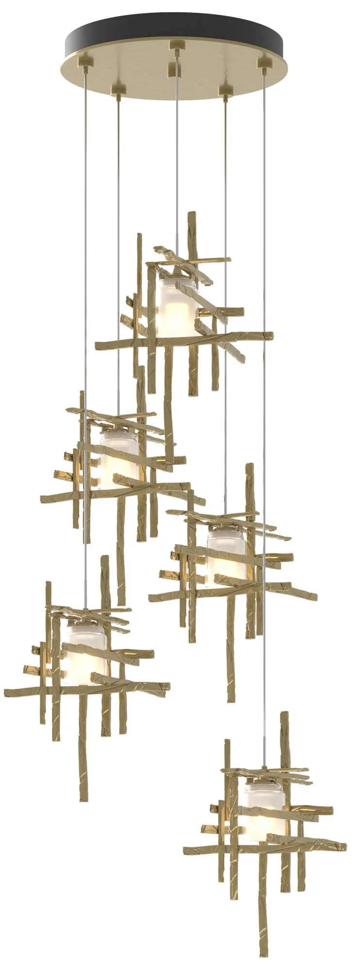 Tura 27.3" Wide 5-Light Modern Brass Standard Pendant w/ Frosted Shade - Image 1