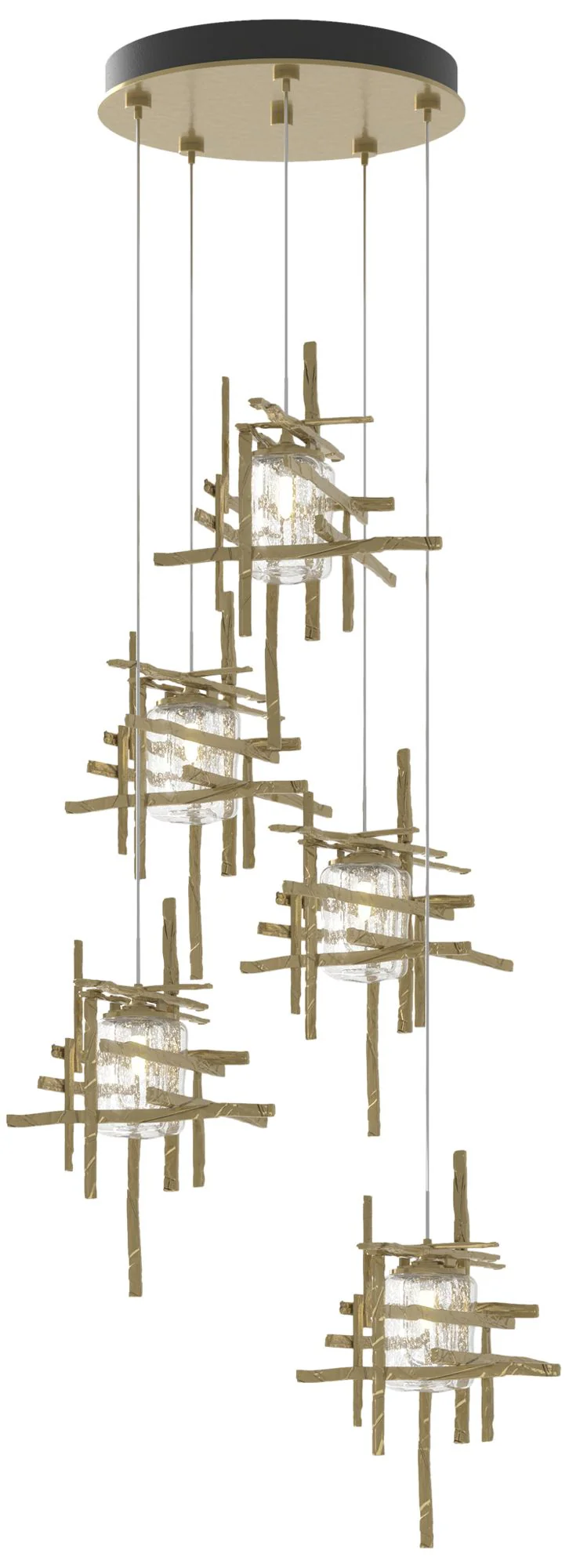Tura 27.3" Wide 5-Light Modern Brass Standard Pendant w/ Seeded Glass - Image 1