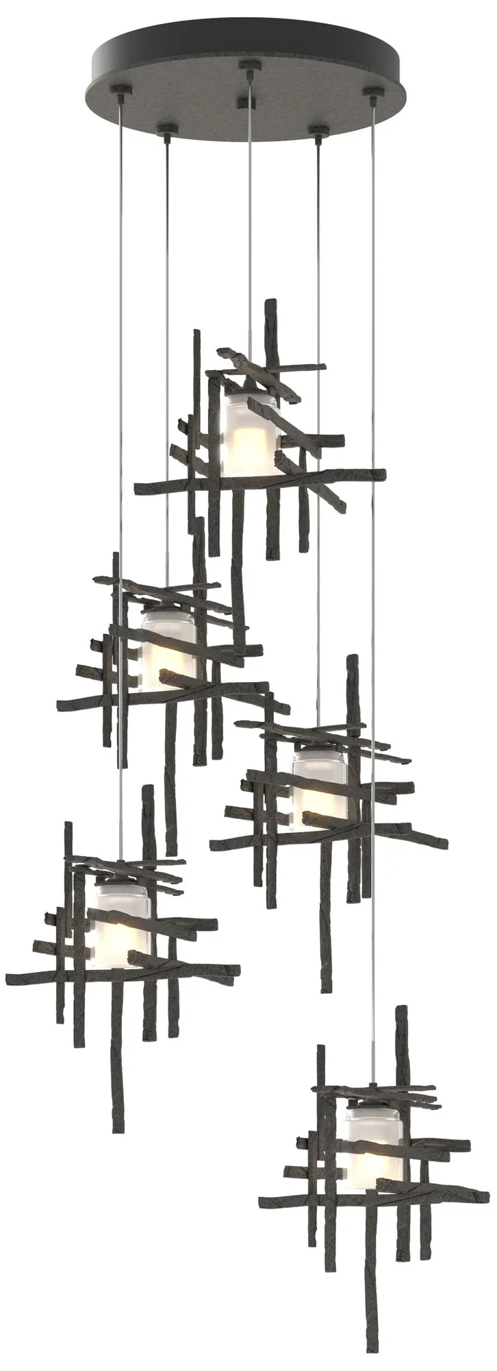 Tura 27.3" Wide 5-Light Natural Iron Standard Pendant w/ Frosted Shade - Image 1