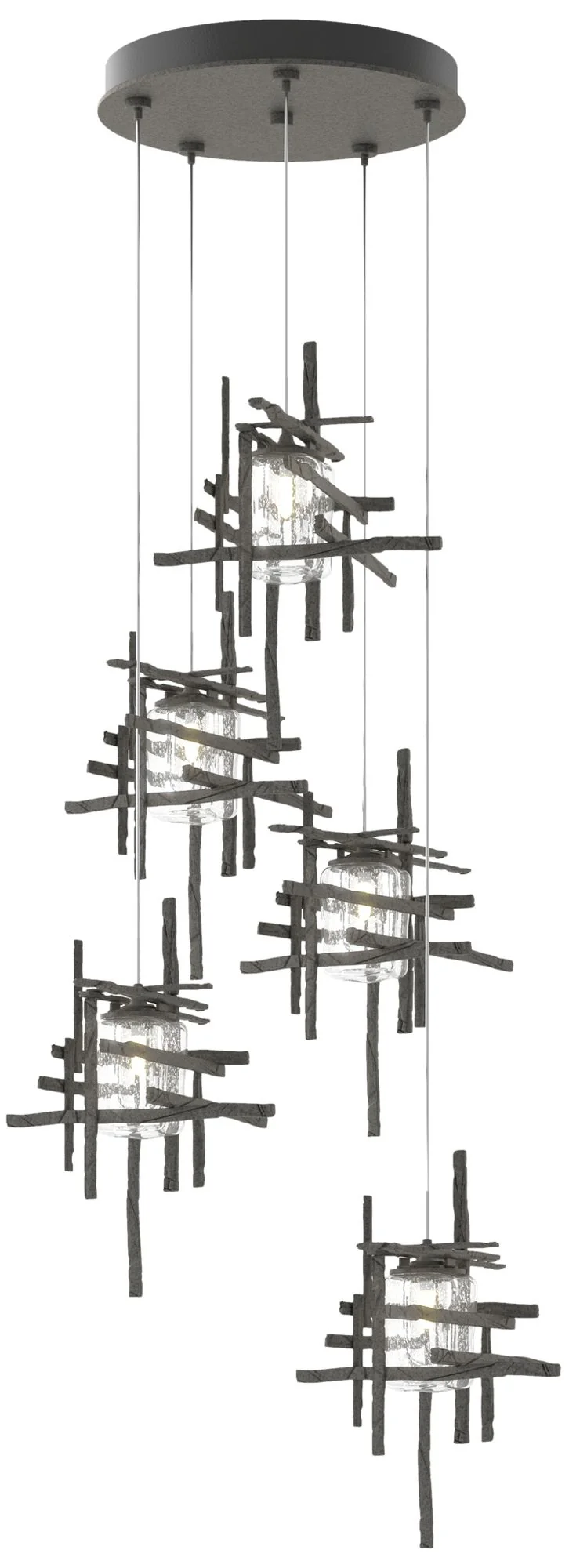 Tura 27.3" Wide 5-Light Natural Iron Standard Pendant w/ Seeded Glass - Image 1