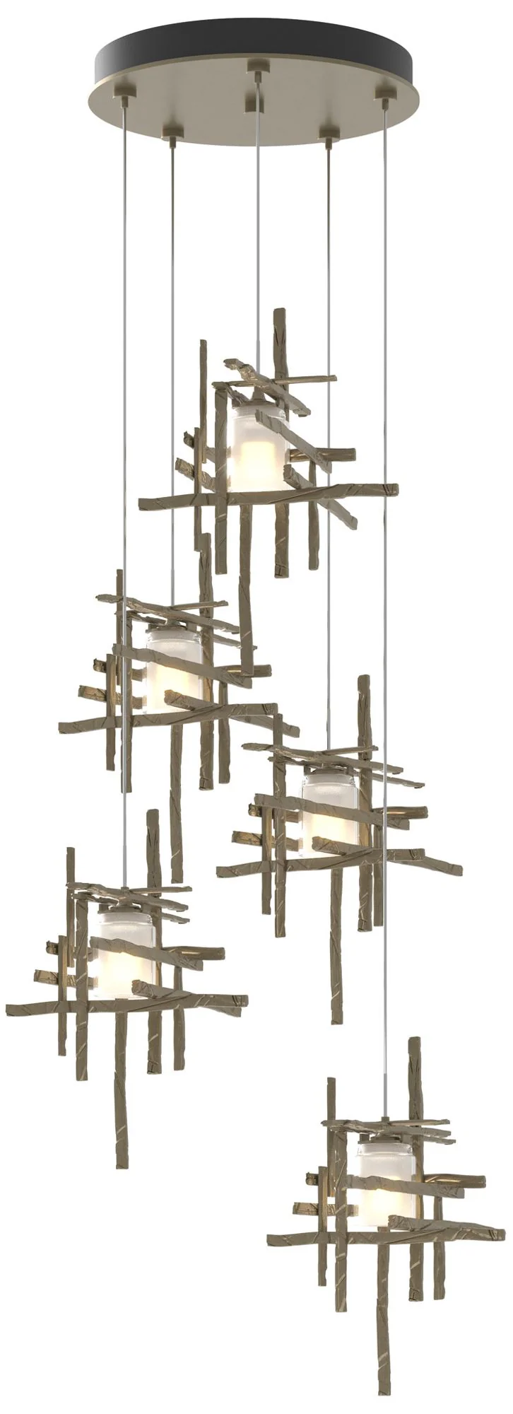 Tura 27.3″ Wide 5-Light Soft Gold Long Pendant w/ Frosted Cast Glass S