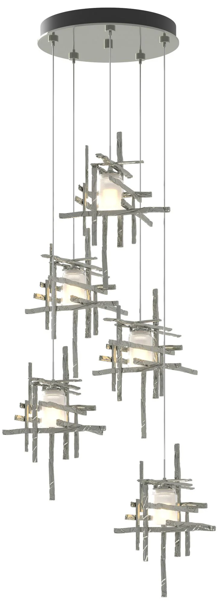 Tura 27.3" Wide 5-Light Sterling Long Pendant With Frosted Cast Glass - Image 1