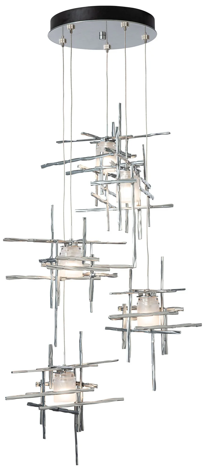 Tura 27.3" Wide 5-Light Sterling Pendant With Cast Glass - Image 1